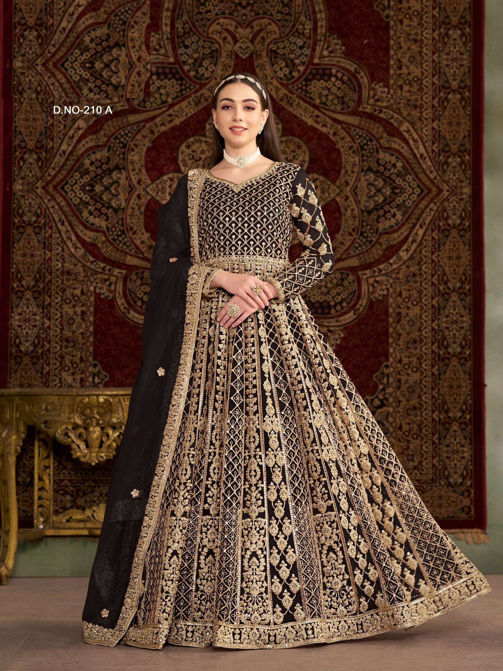 LATEST DESIGNER BLACK NET ANARKALI GOWN FOR WEDDING PARTY WEAR SALWAR SUIT LONG GOWN ANY 210 A