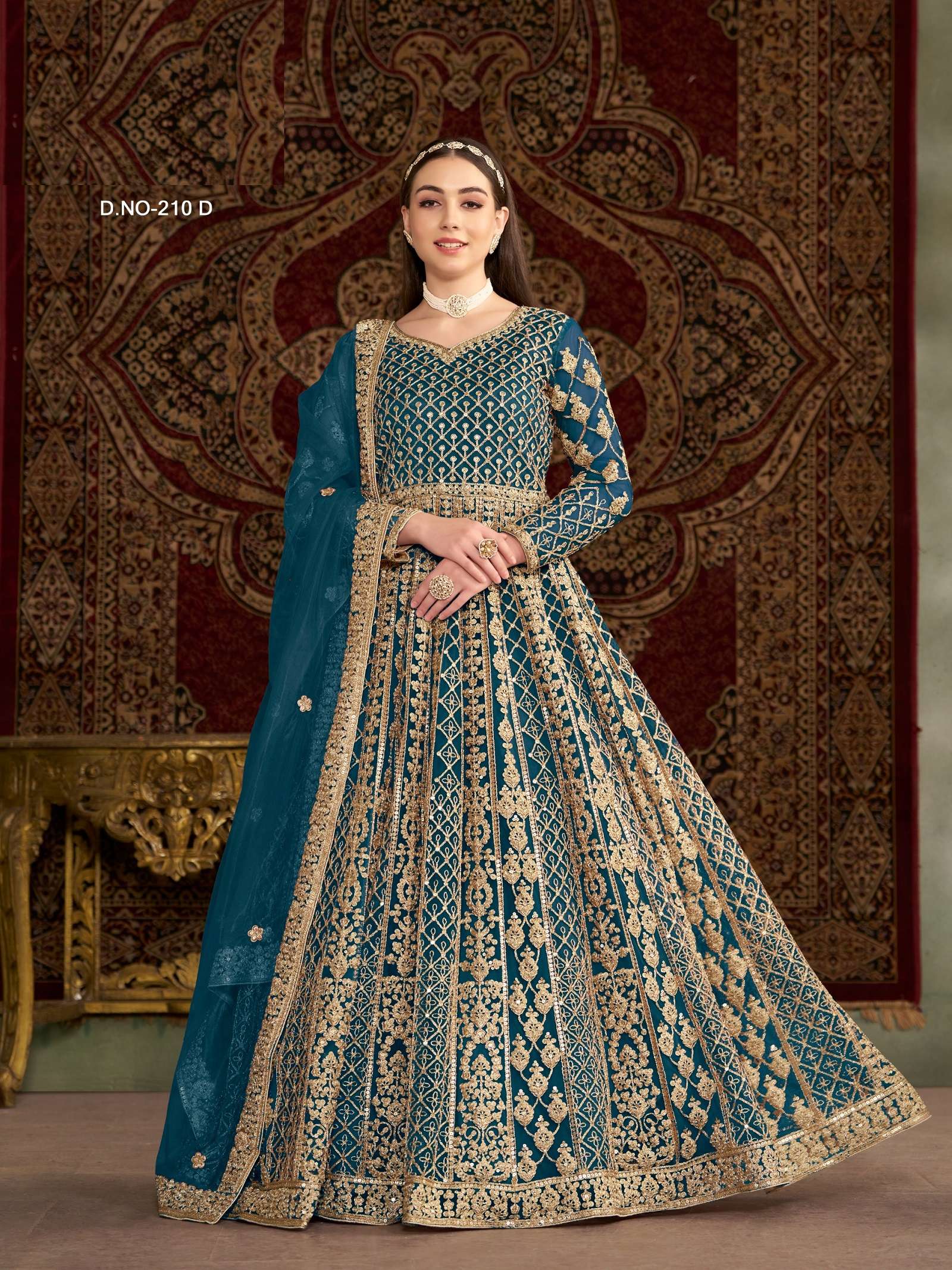 LATEST DESIGNER BLUE NET ANARKALI GOWN FOR WEDDING PARTY WEAR SALWAR SUIT LONG GOWN ANY 210 D