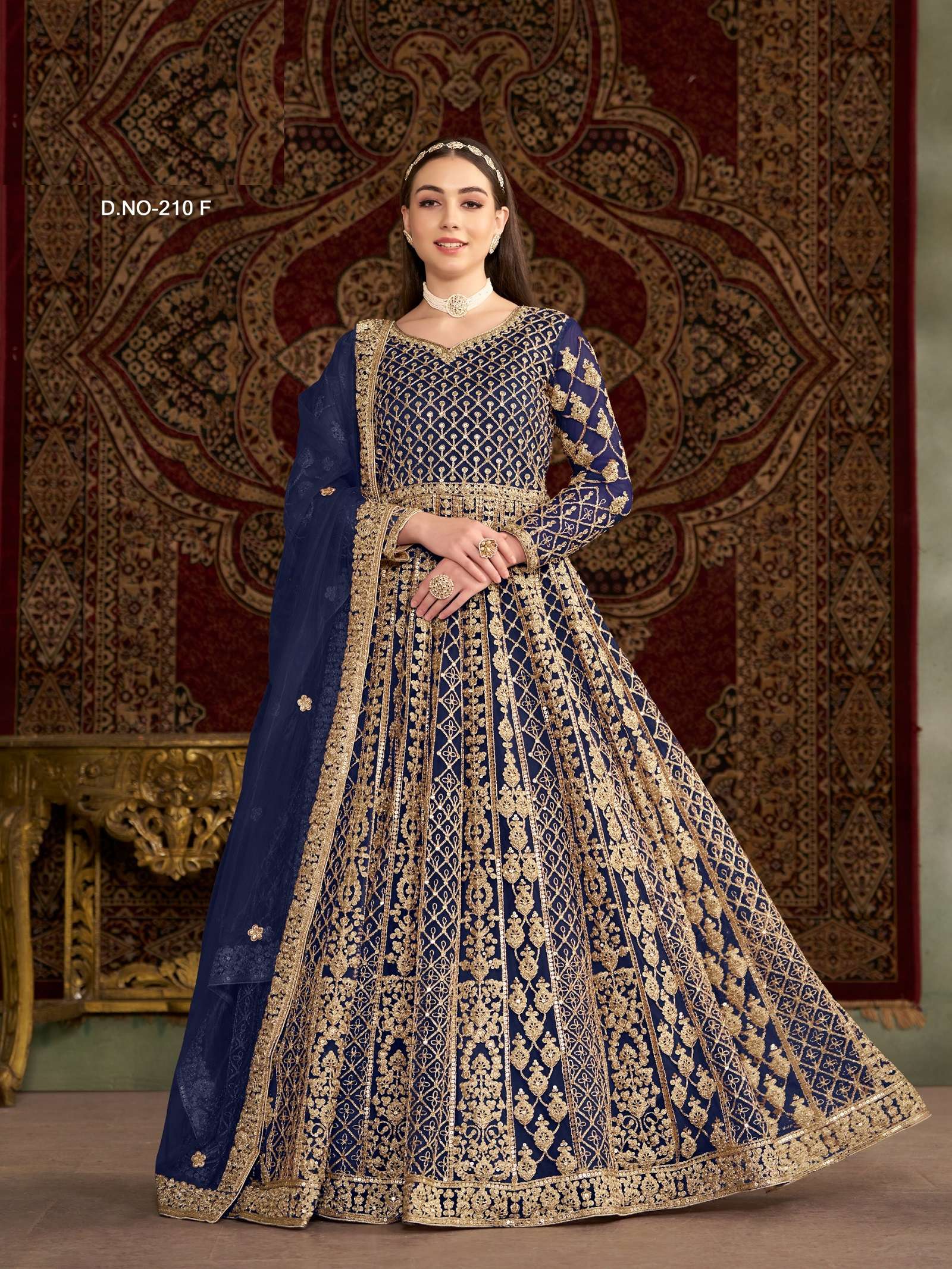 LATEST DESIGNER BLUE NET ANARKALI GOWN FOR WEDDING PARTY WEAR SALWAR SUIT LONG GOWN ANY 210 F