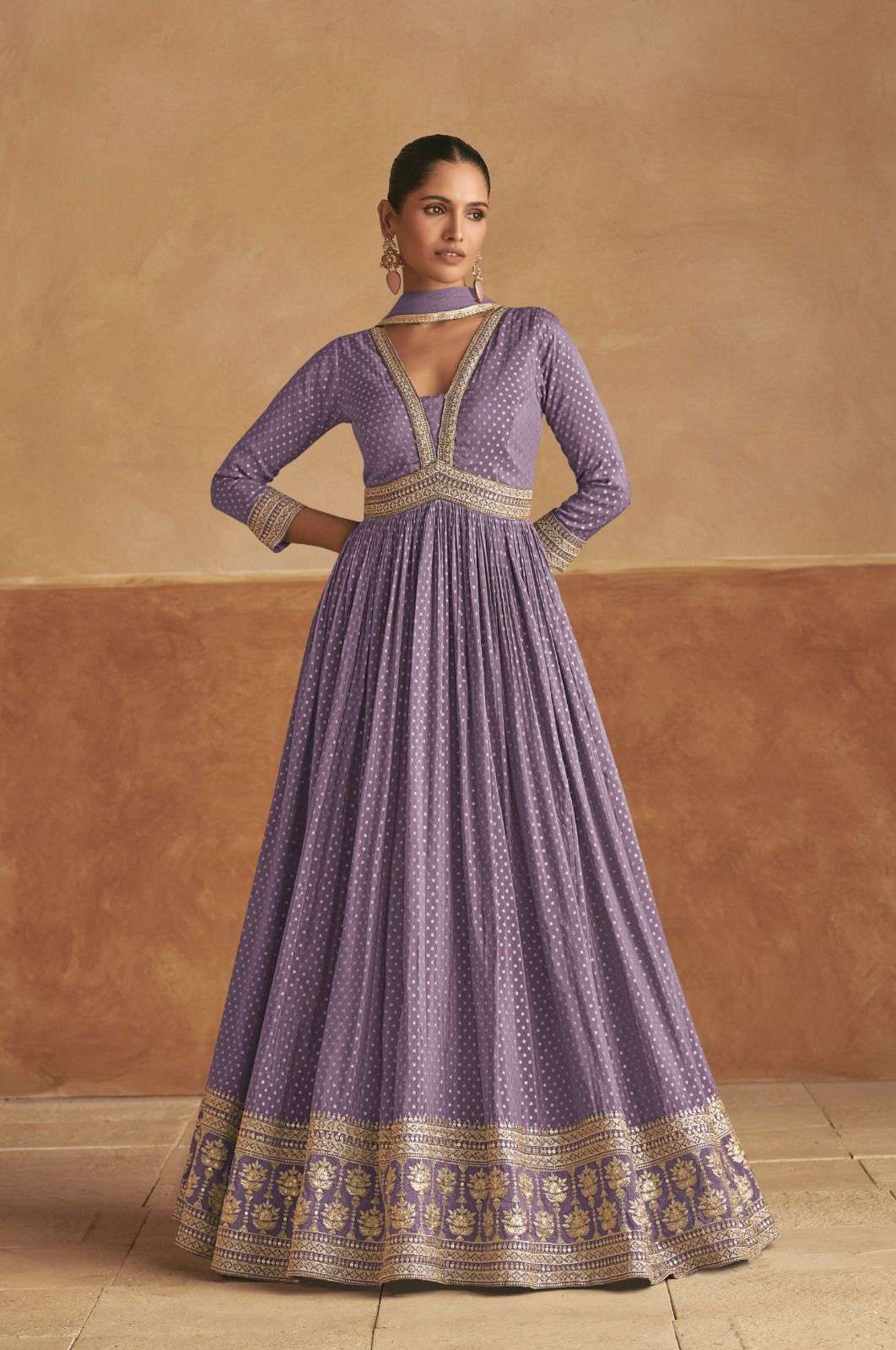 LATEST DESIGNER LAVENDER SILK ANARKALI GOWN FOR WEDDING PARTY WEAR SALWAR SUIT LONG GOWN GL ROOPAL 7519 A