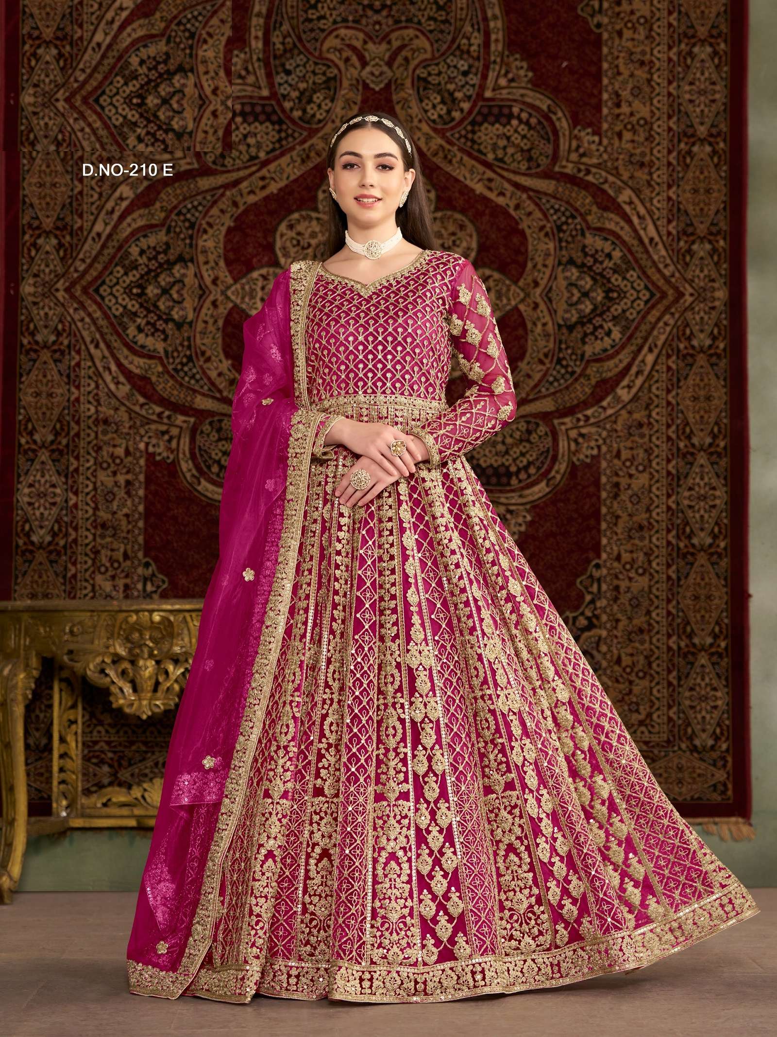 LATEST DESIGNER PINK NET ANARKALI GOWN FOR WEDDING PARTY WEAR SALWAR SUIT LONG GOWN ANY 210 E