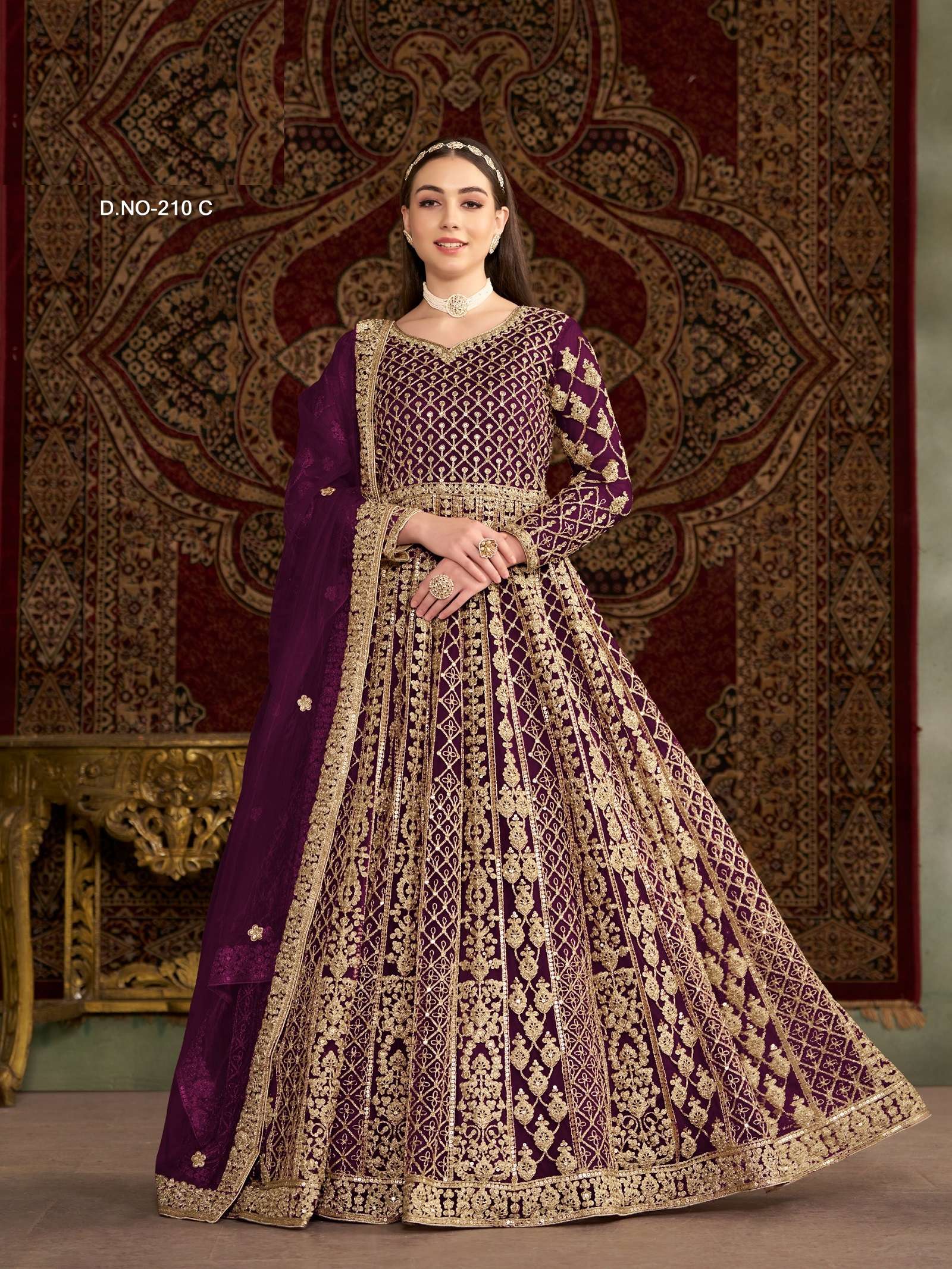 LATEST DESIGNER PURPLE NET ANARKALI GOWN FOR WEDDING PARTY WEAR SALWAR SUIT LONG GOWN ANY 210 C