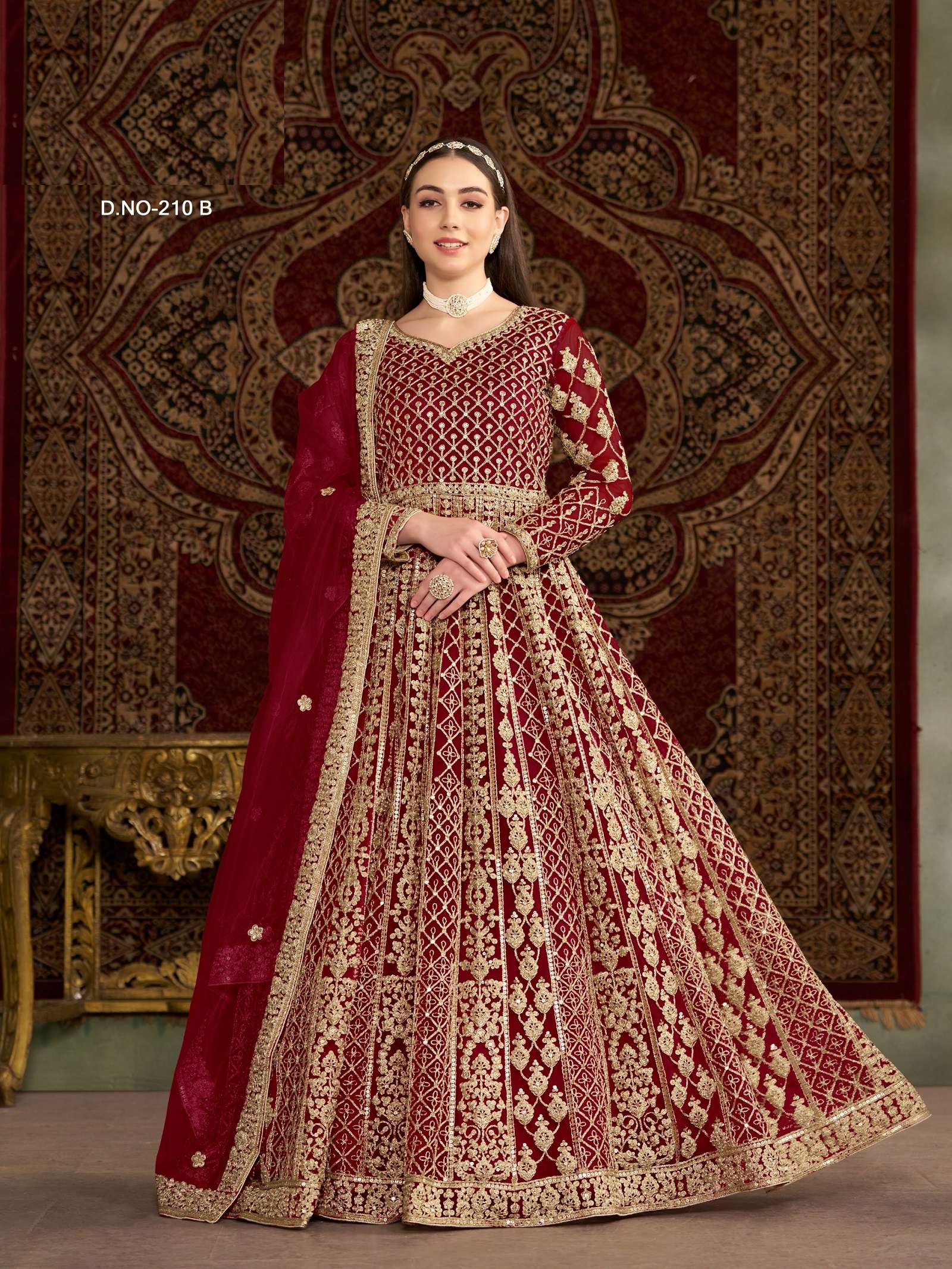 LATEST DESIGNER RED NET ANARKALI GOWN FOR WEDDING PARTY WEAR SALWAR SUIT LONG GOWN ANY 210 B