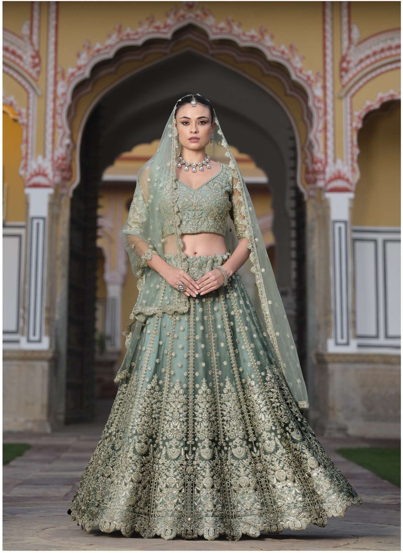 BEST QUALITY INDIAN DESIGNER BOLLYWOOD WEDDING PARTY WEAR SKY COLOR LEHENGA AT WHOLESALE SENHORA SANGAM 4001