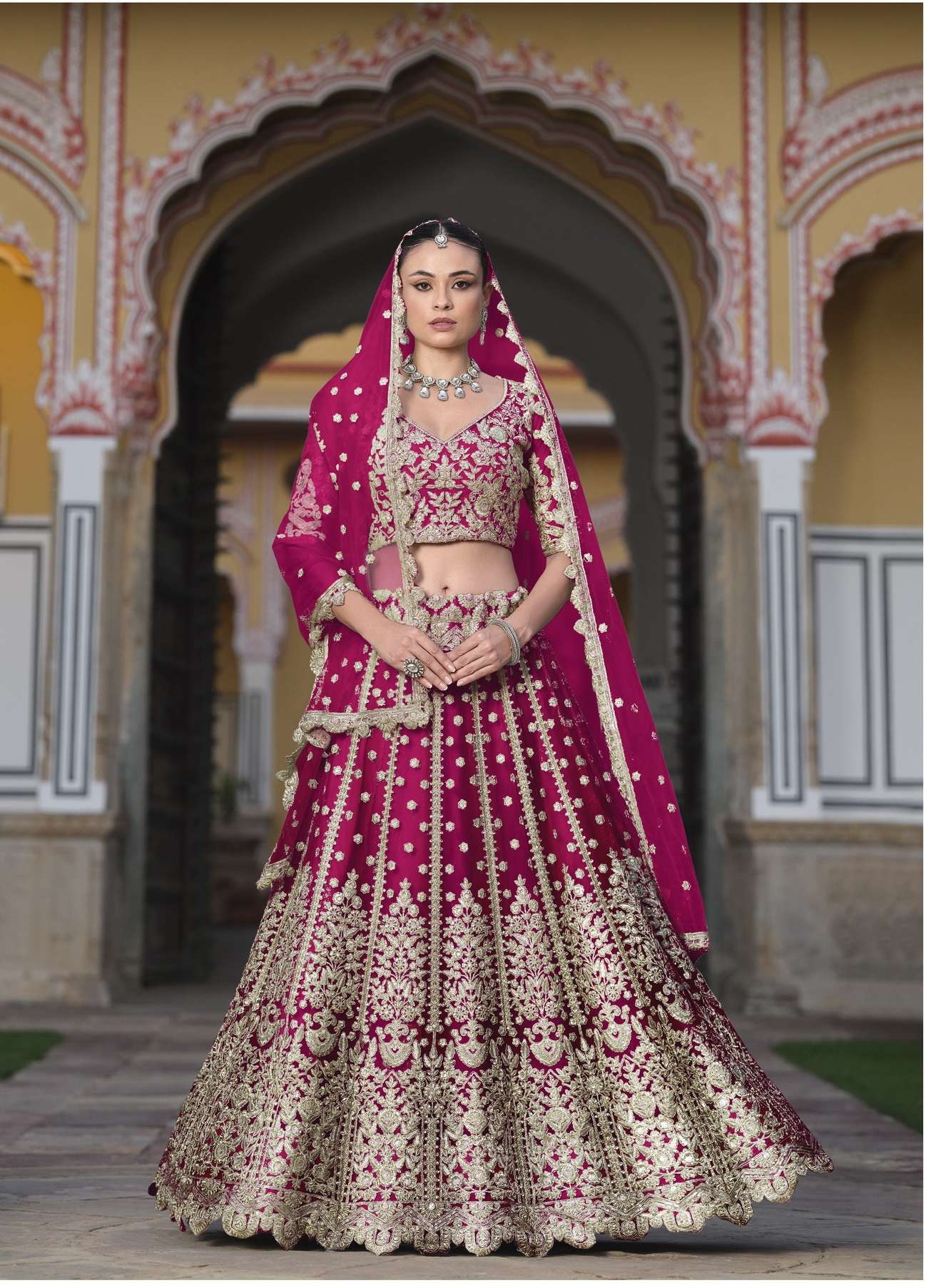 BEST QUALITY INDIAN DESIGNER BOLLYWOOD WEDDING PARTY WEAR RANI PINK LEHENGA AT WHOLESALE SENHORA SANGAM 4002