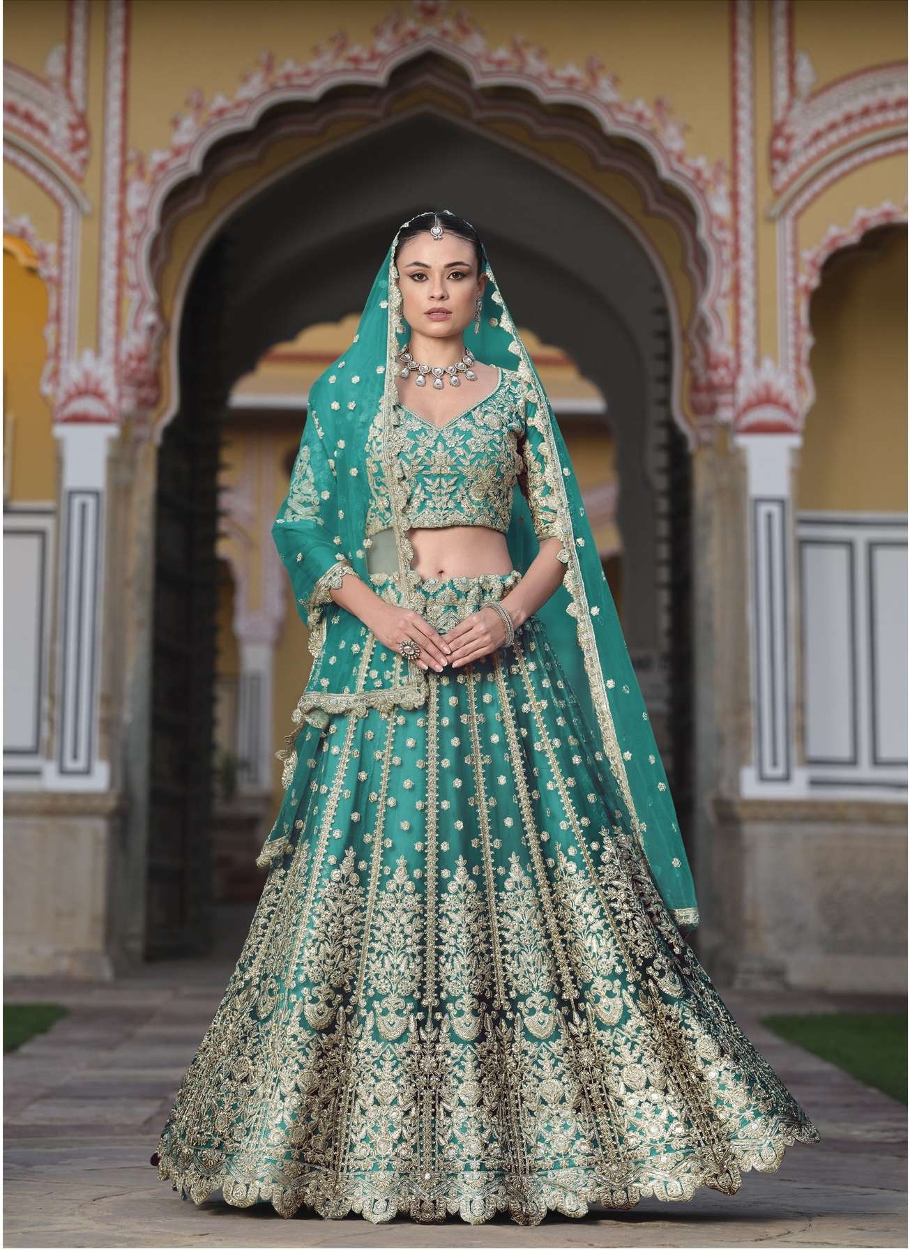 BEST QUALITY INDIAN DESIGNER BOLLYWOOD WEDDING PARTY WEAR TEAL GREEN LEHENGA AT WHOLESALE SENHORA SANGAM 4003