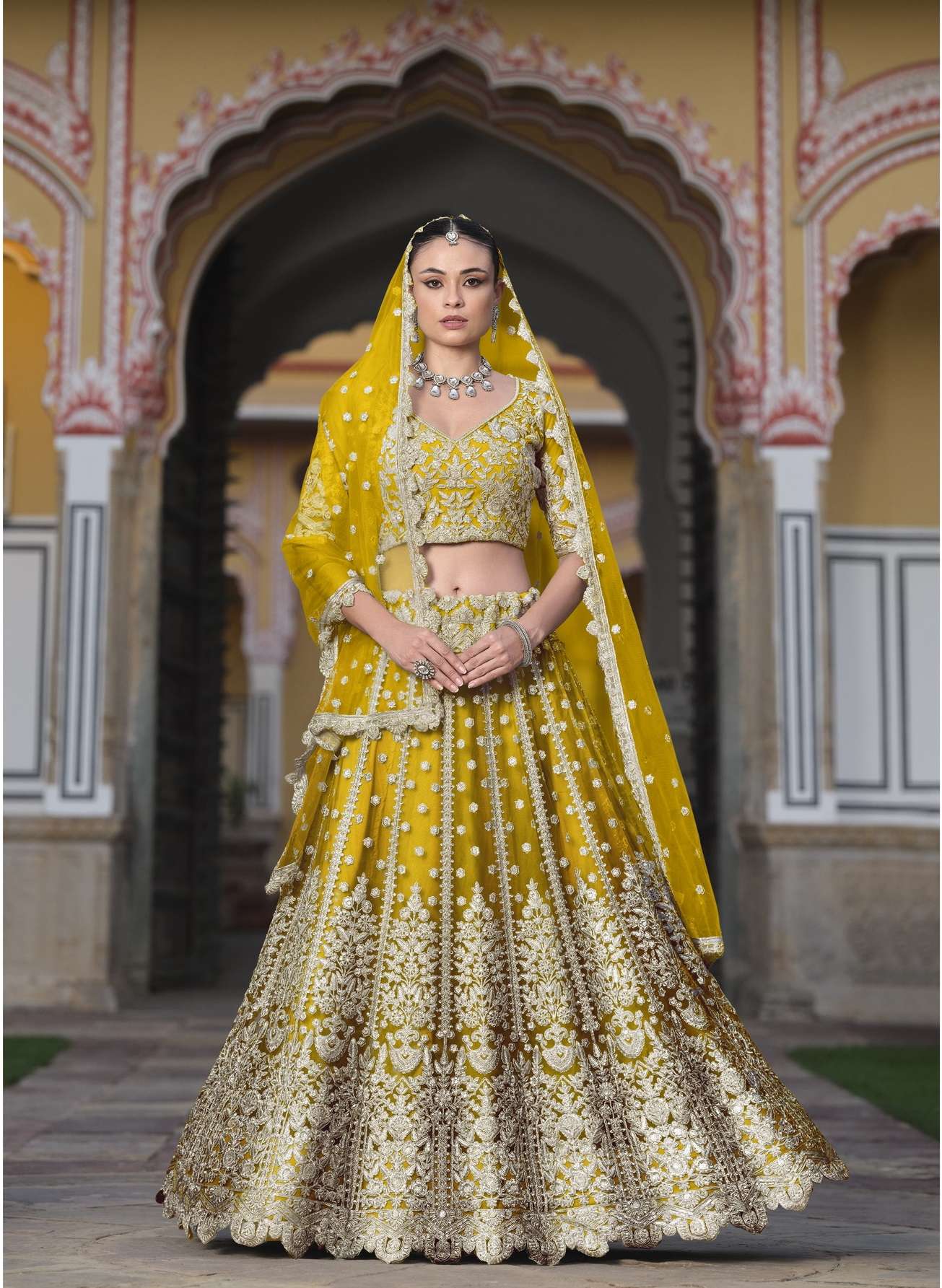 BEST QUALITY INDIAN DESIGNER BOLLYWOOD WEDDING PARTY WEAR YELLOW LEHENGA AT WHOLESALE SENHORA SANGAM 4005