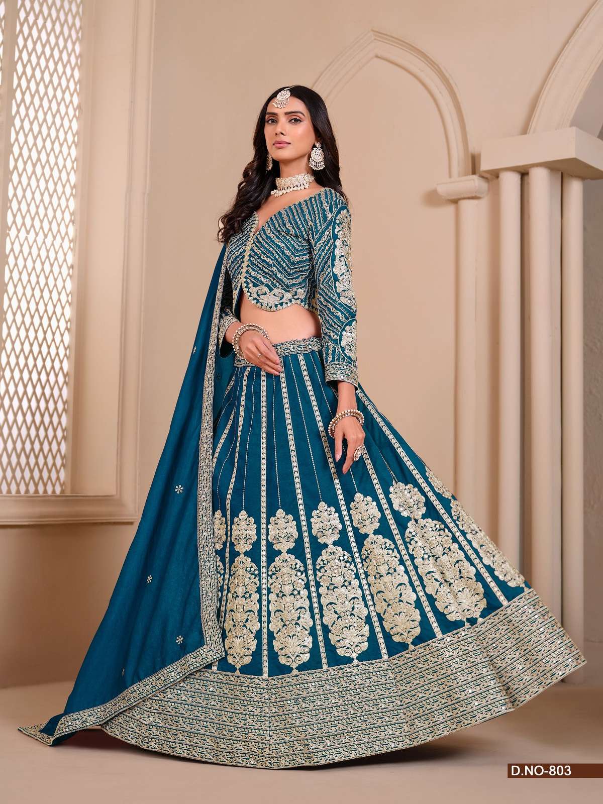 DESIGNER ART SILK FABRIC PARTY WEDDING WEAR BLUE LEHENGAS MEHVISH 803