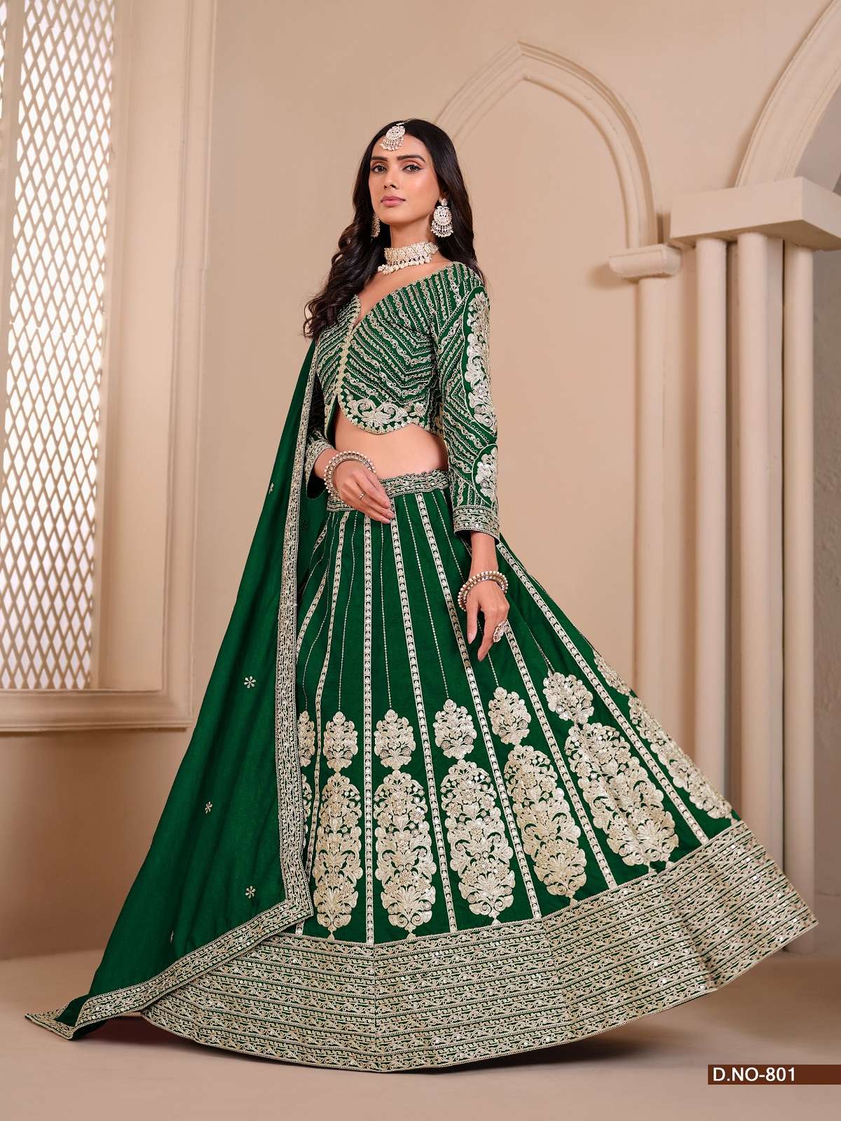 DESIGNER ART SILK FABRIC PARTY WEDDING WEAR GREEN LEHENGAS MEHVISH 801