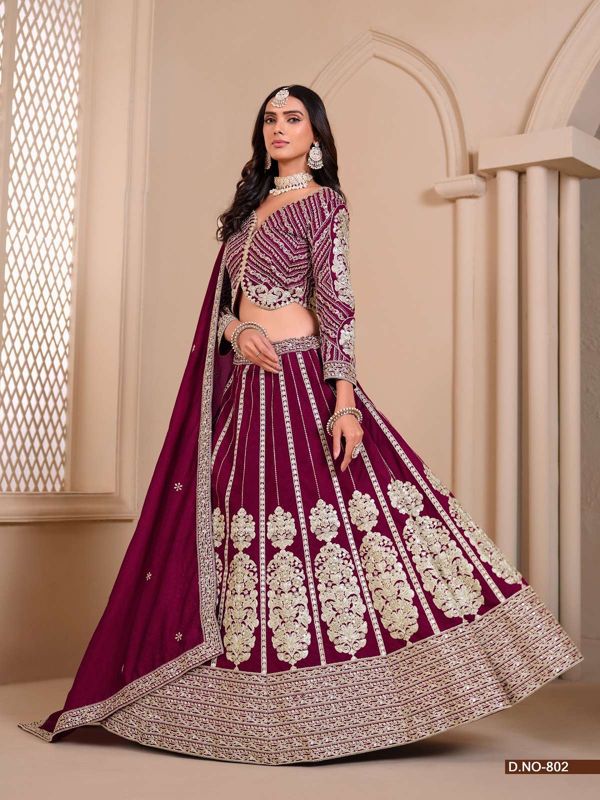 DESIGNER ART SILK FABRIC PARTY WEDDING WEAR MAROON LEHENGAS MEHVISH 802