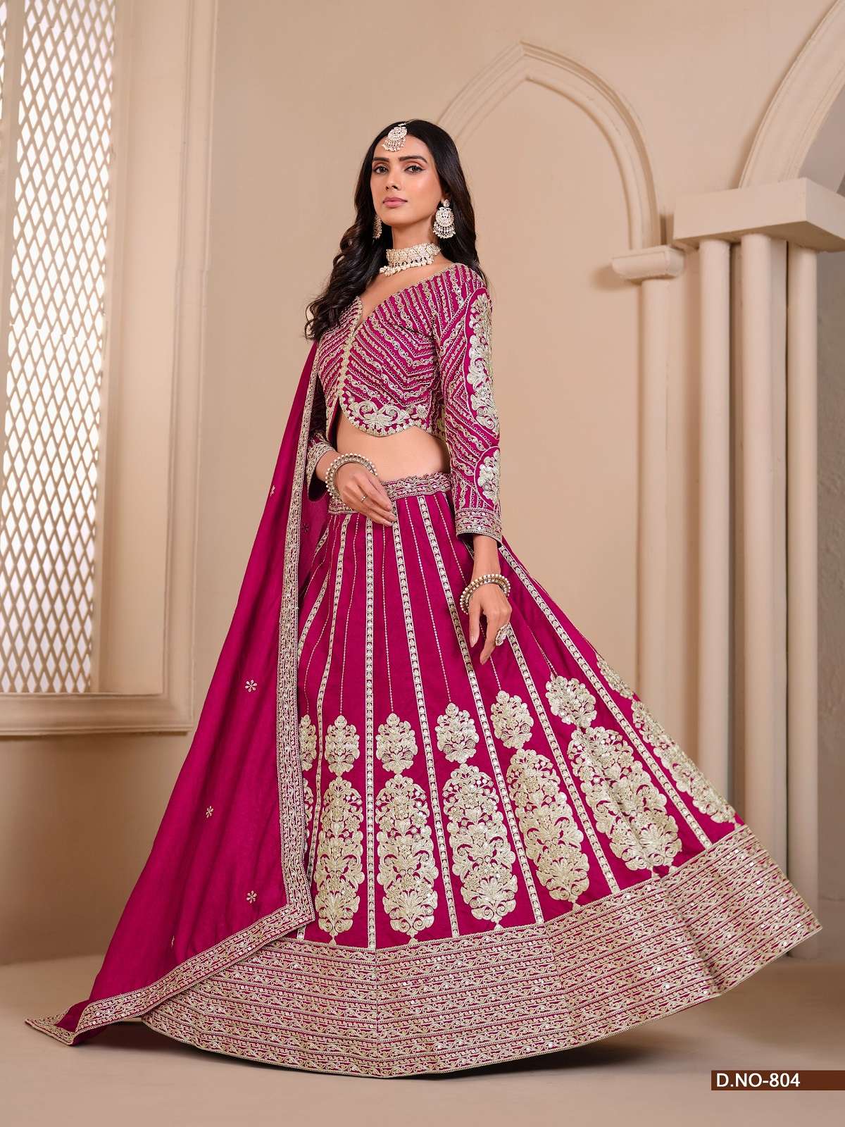 DESIGNER ART SILK FABRIC PARTY WEDDING WEAR RANI PINK LEHENGAS MEHVISH 804