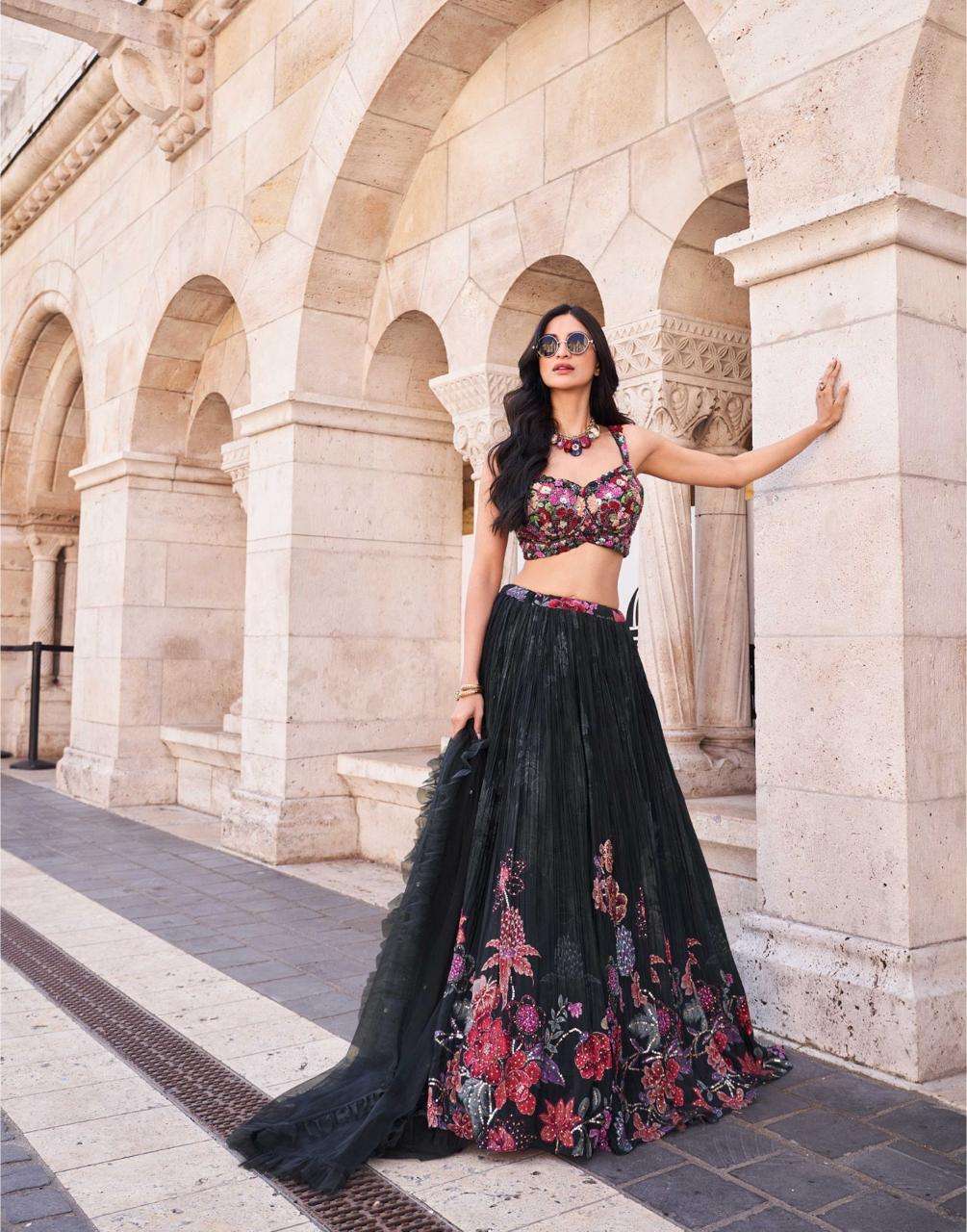 DESIGNER CHINON SILK FABRIC PARTY CUM WEDDING WEAR BLACK LEHENGAS SY SAKHIYAA 5707