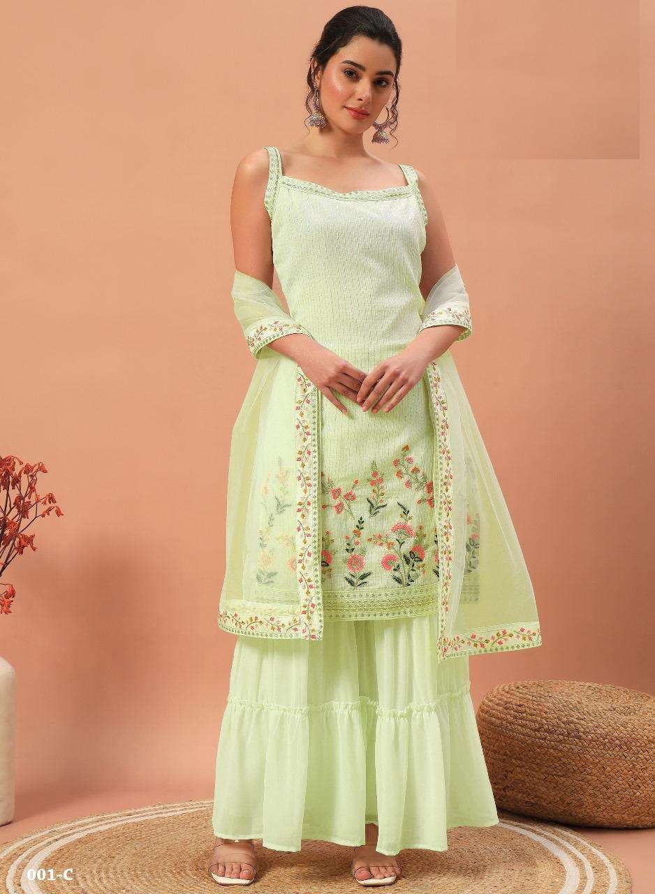 DESIGNER FANCY HEAVY GEORGETTE PISTA GREEN SHARARA PALAZZO SALWAR SUIT NEW COLLECTION TT 01 C