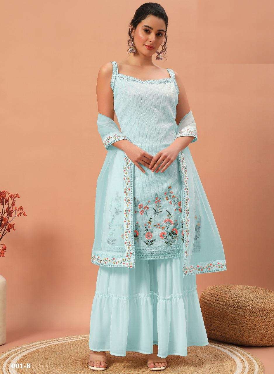 DESIGNER FANCY HEAVY GEORGETTE SKY BLUE SHARARA PALAZZO SALWAR SUIT NEW COLLECTION TT 01 B