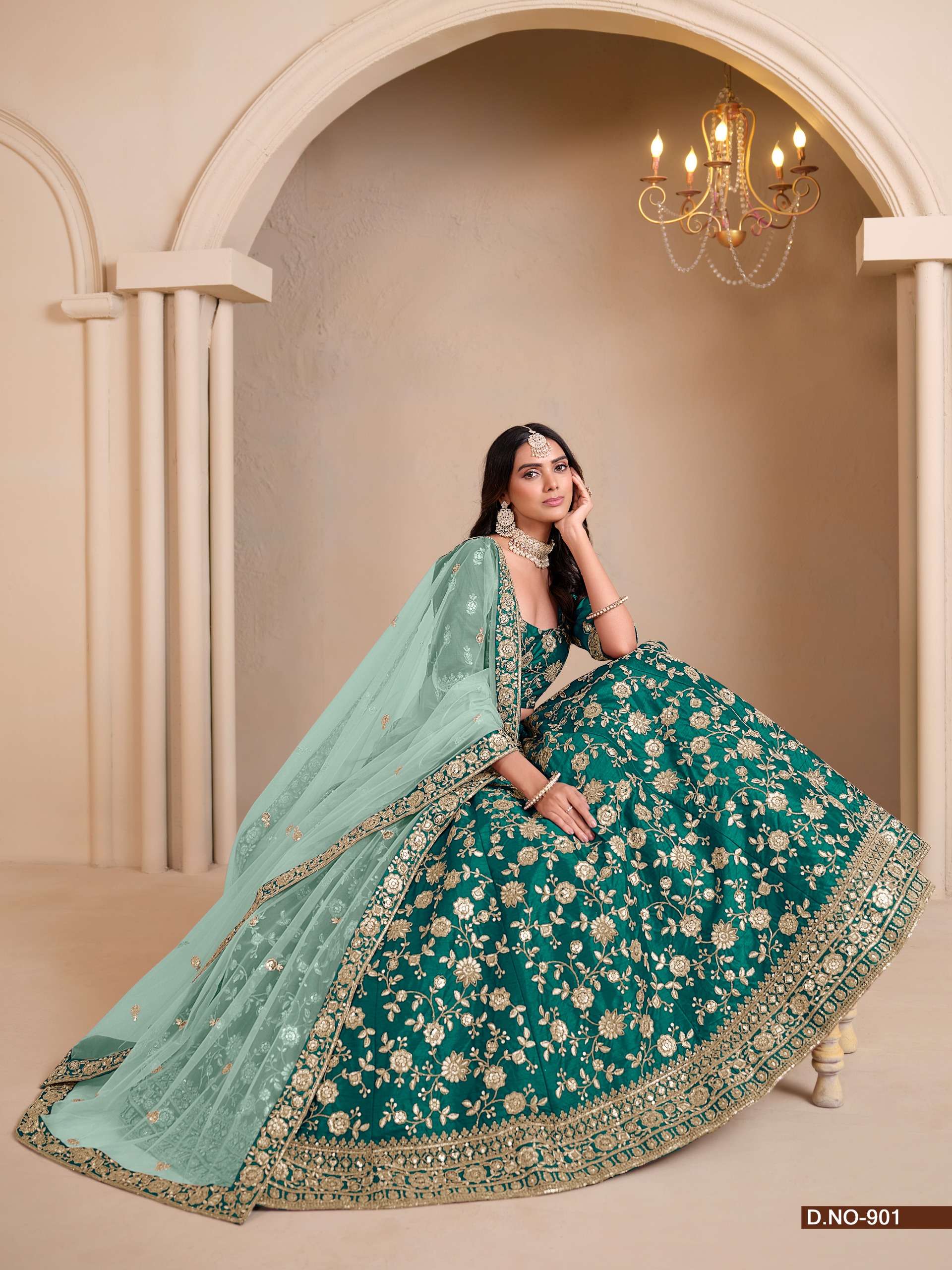 DESIGNER FANCY PARTY WEDDING BRIDAL WEAR GREEN SILK LEHENGA MEHVISH 901