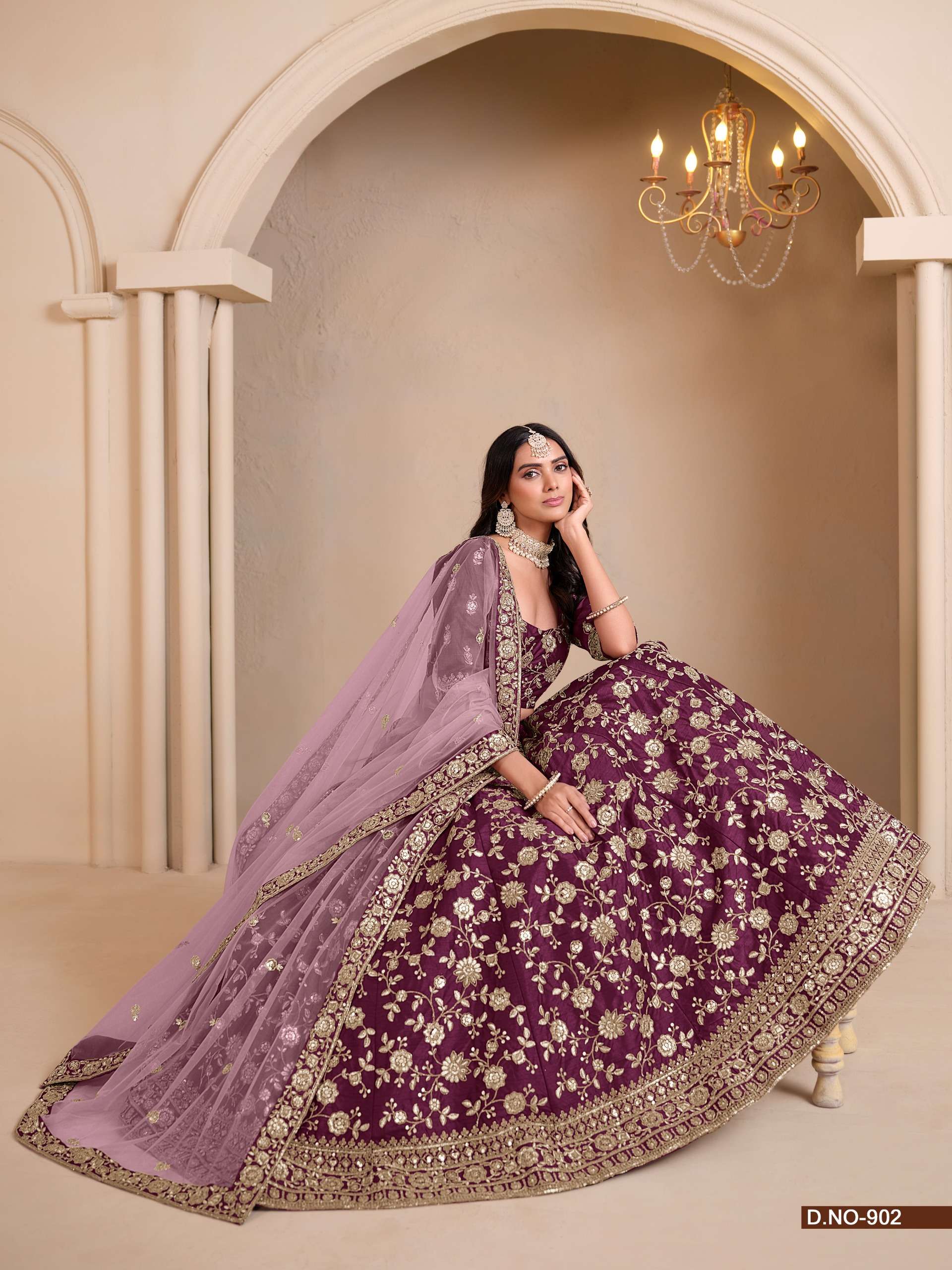 DESIGNER FANCY PARTY WEDDING BRIDAL WEAR WINE SILK LEHENGA MEHVISH 902