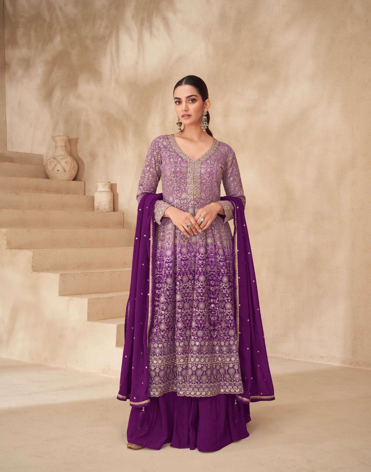 DESIGNER FANCY REAL GEORGETTE PURPLE SHARARA PALAZZO SALWAR SUIT NEW COLLECTION AF GULNAAZ 10206