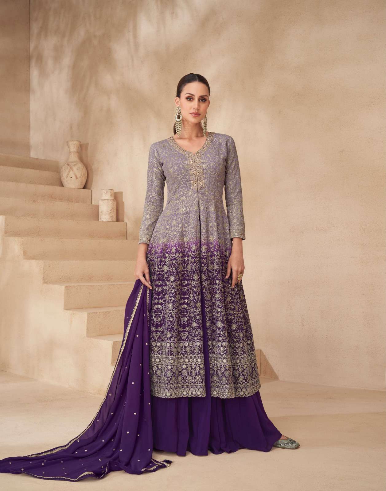 DESIGNER FANCY REAL GEORGETTE PURPLE SHARARA PALAZZO SALWAR SUIT NEW COLLECTION AF GULNAAZ 10209