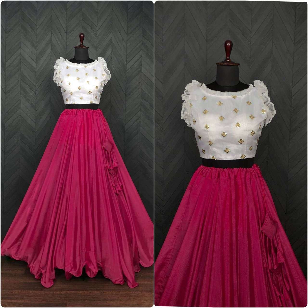 DESIGNER FANCY WEDDING PARTY WEAR CHINON PINK LEHENGA BLOUSE COLLECTION LW 7031A