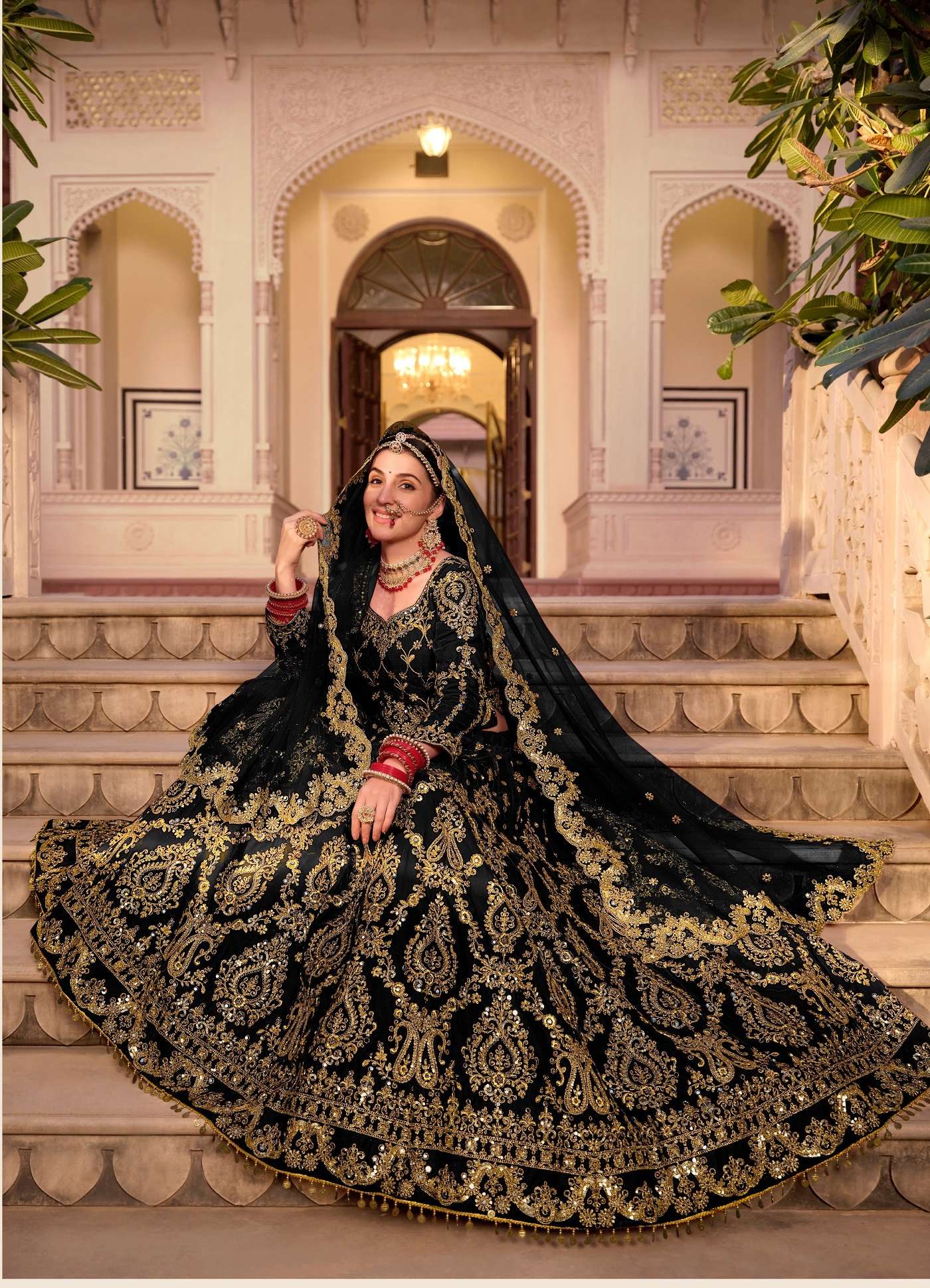 DESIGNER FANCY WEDDING PARTY WEAR INDIAN BLACK VELVET BRIDAL LEHENGA CHOLI WITH DUPATTA SENHORA RIWAYAT 3074 D