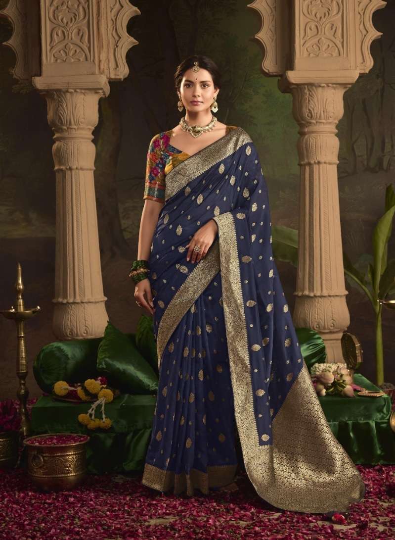 DESIGNER FANCY WEDDING PARTY WEAR INDIAN BLUE SILK SAREE COLLECTION SM KM RAAS 365