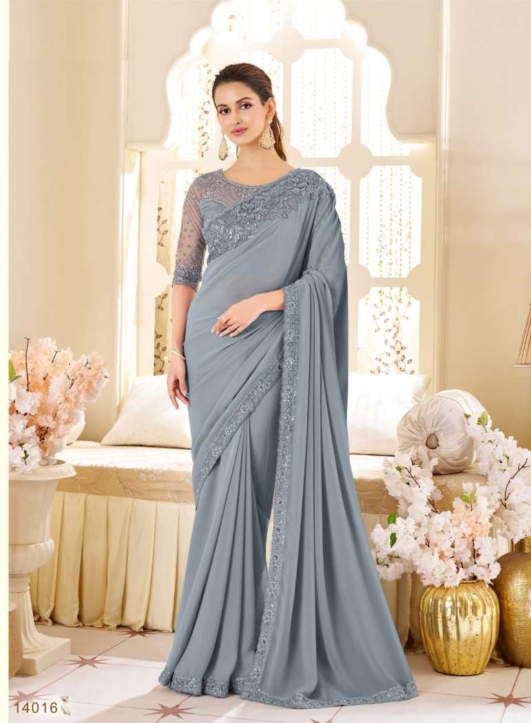 DESIGNER FANCY WEDDING PARTY WEAR INDIAN GEORGETTE SAREE COLLECTION SM ANMOL 14016