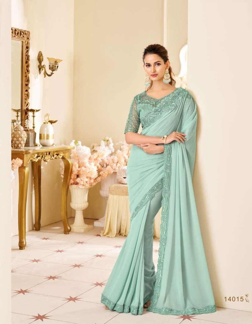 DESIGNER FANCY WEDDING PARTY WEAR INDIAN GEORGETTE SAREE COLLECTION SM ANMOL 14015