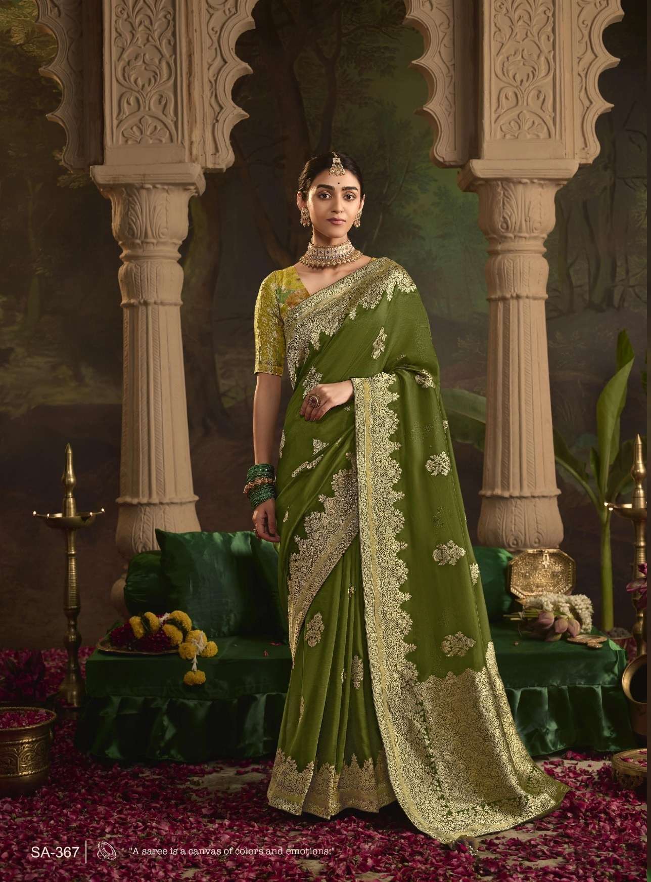 DESIGNER FANCY WEDDING PARTY WEAR INDIAN GREEN SILK SAREE COLLECTION SM KM RAAS 367