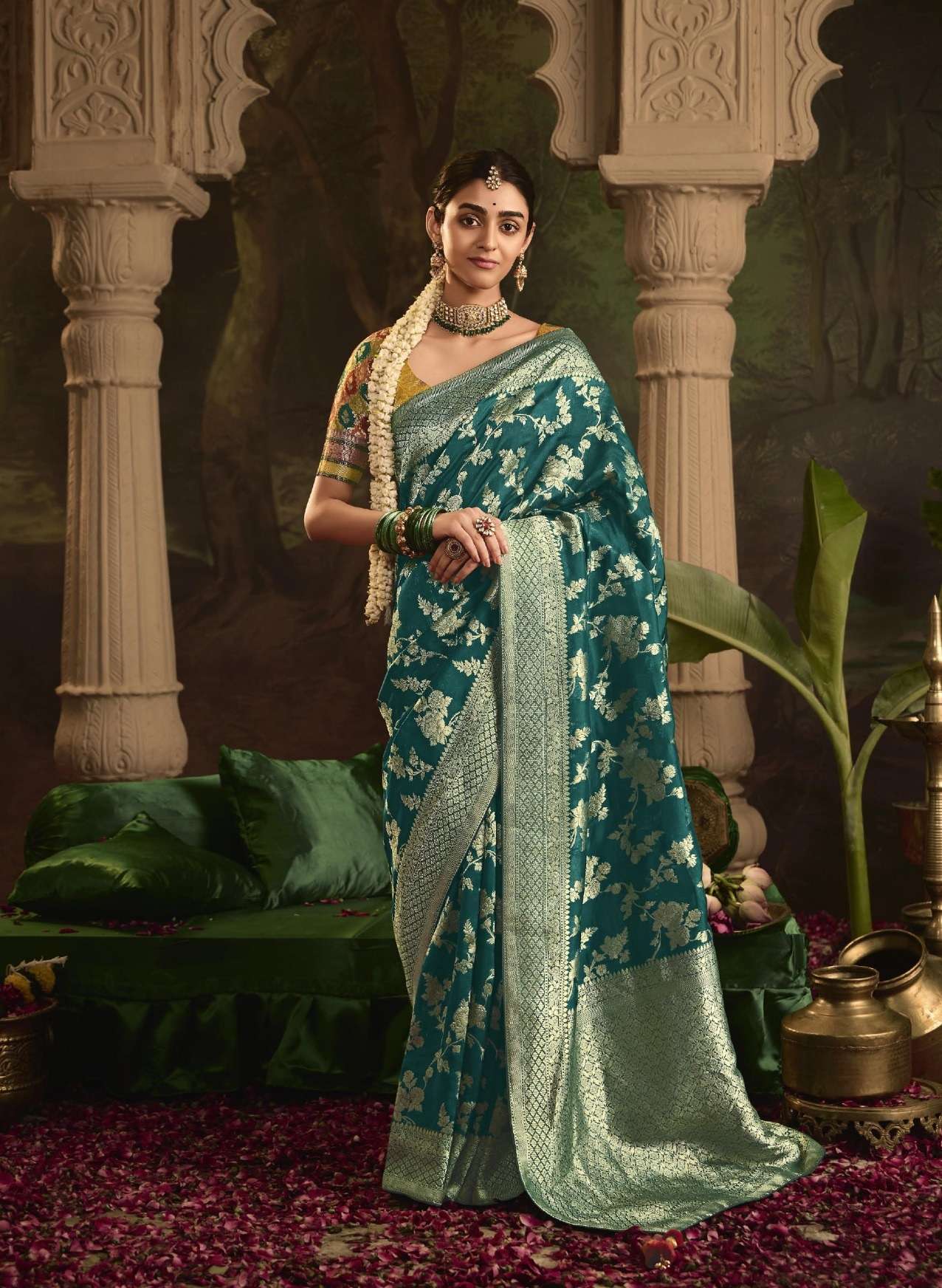 DESIGNER FANCY WEDDING PARTY WEAR INDIAN GREEN SILK SAREE COLLECTION SM KM RAAS 369