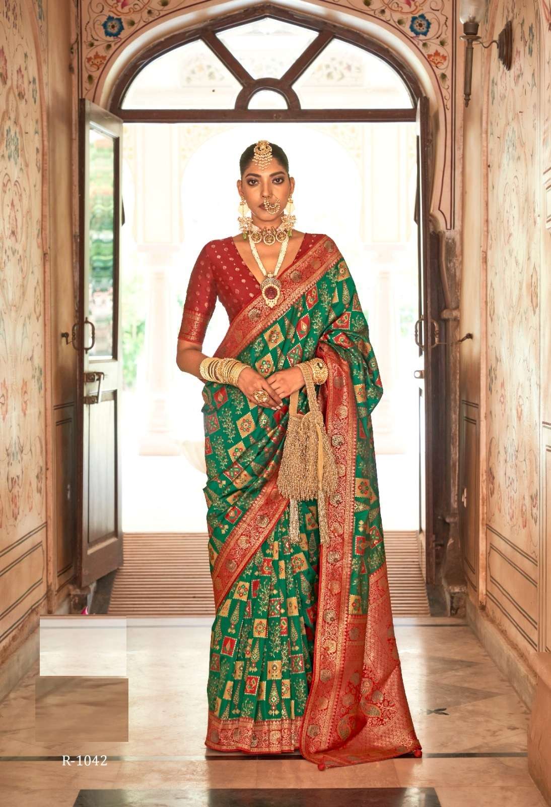 DESIGNER FANCY WEDDING PARTY WEAR INDIAN GREEN SILK SAREE COLLECTION SM RW GANGOTARI 103