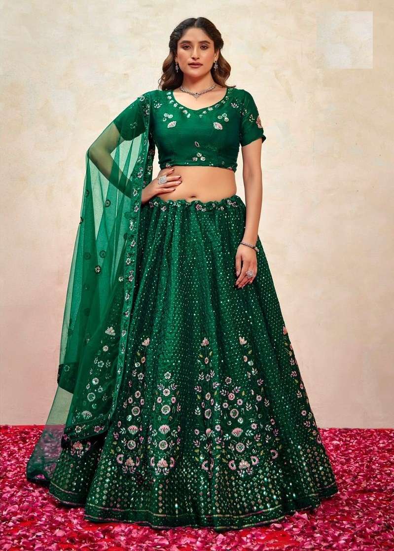 DESIGNER FANCY WEDDING PARTY WEAR INDIAN HEAVY GREEN SILK LEHENGA CHOLI WITH DUPATTA TT ELEGANCE 1003 C