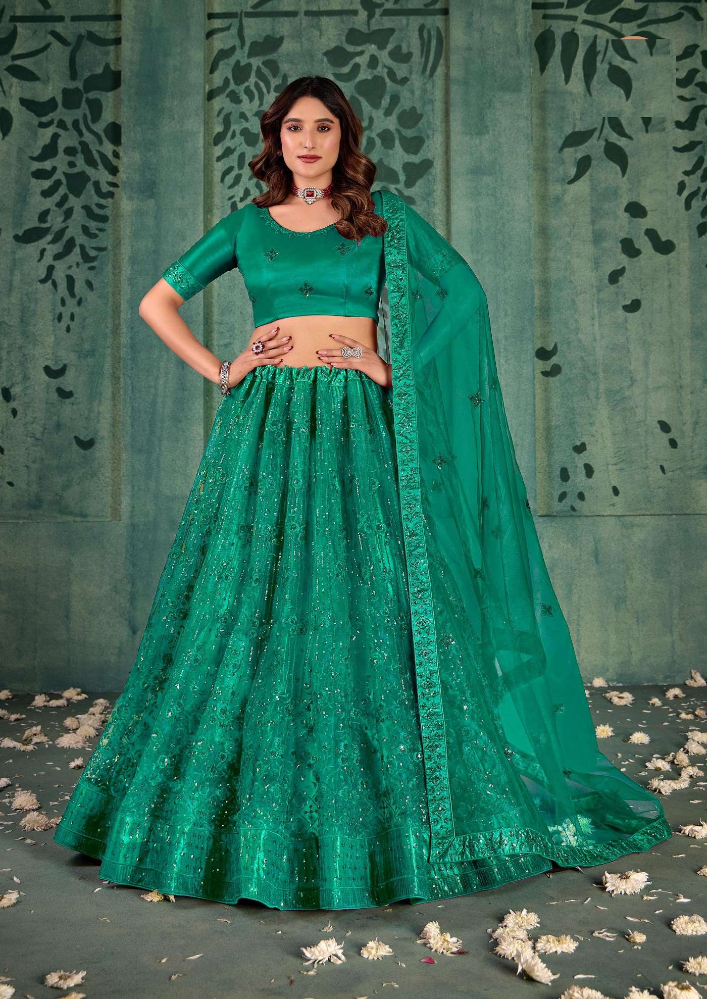 DESIGNER FANCY WEDDING PARTY WEAR INDIAN HEAVY GREEN NET LEHENGA CHOLI WITH DUPATTA TT ELEGANCE 1005 C