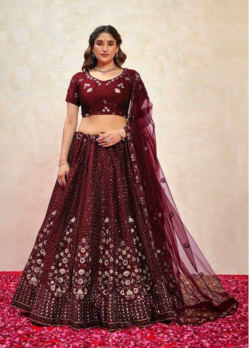 DESIGNER FANCY WEDDING PARTY WEAR INDIAN HEAVY MAROON SILK LEHENGA CHOLI WITH DUPATTA TT ELEGANCE 1003 E