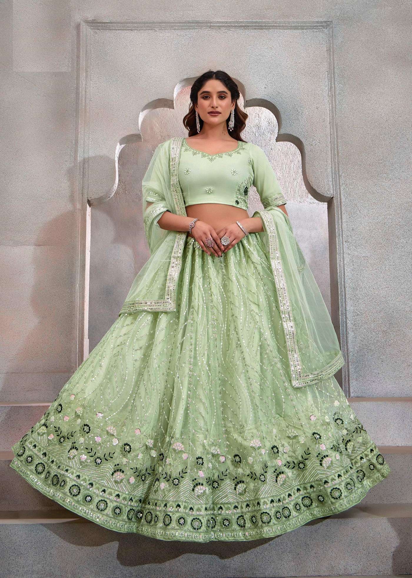 DESIGNER FANCY WEDDING PARTY WEAR INDIAN HEAVY NET GREEN LEHENGA CHOLI WITH DUPATTA TT EEVA 1001 A