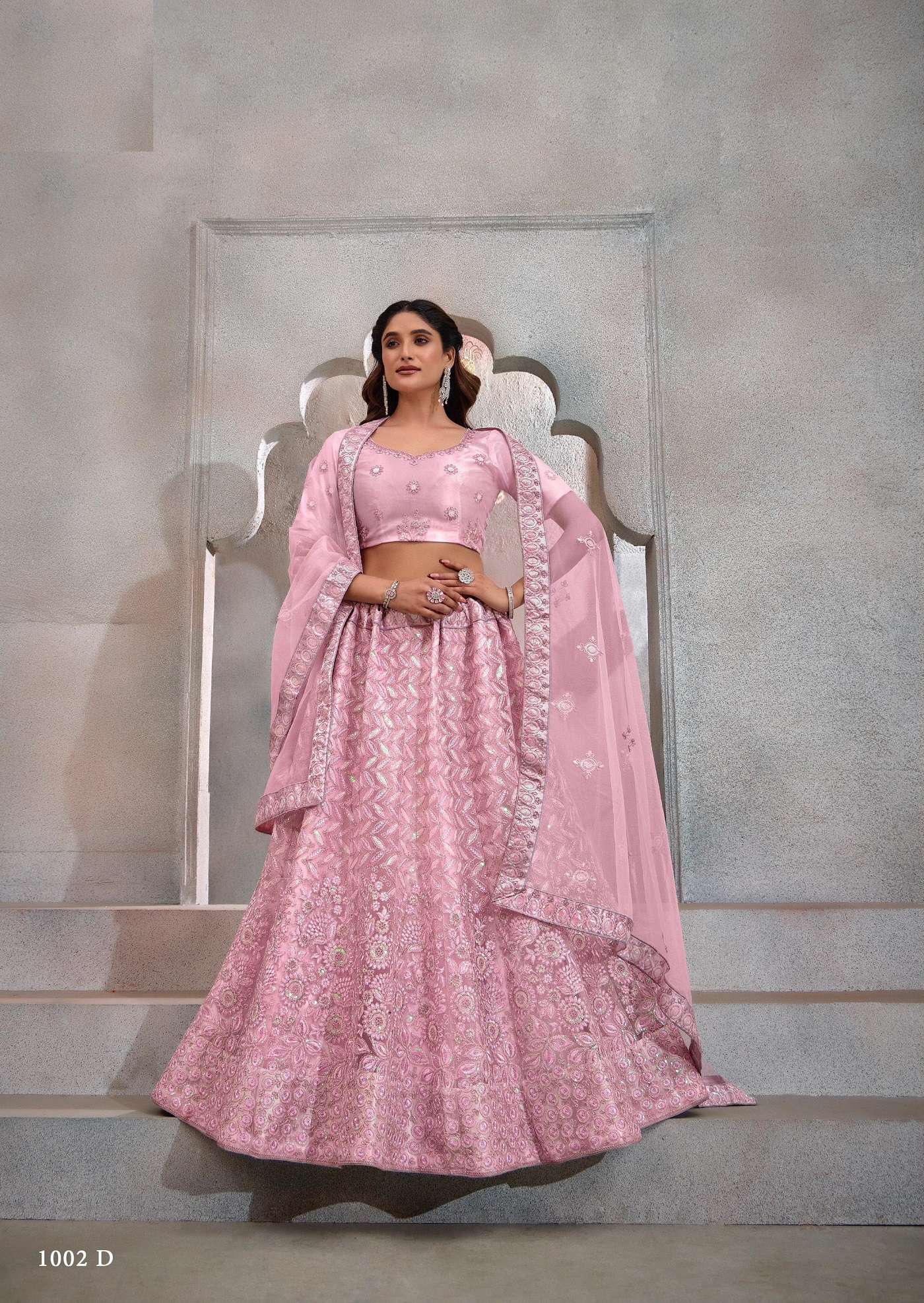 DESIGNER FANCY WEDDING PARTY WEAR INDIAN HEAVY PINK NET LEHENGA CHOLI WITH DUPATTA TT EEVA 1002 D