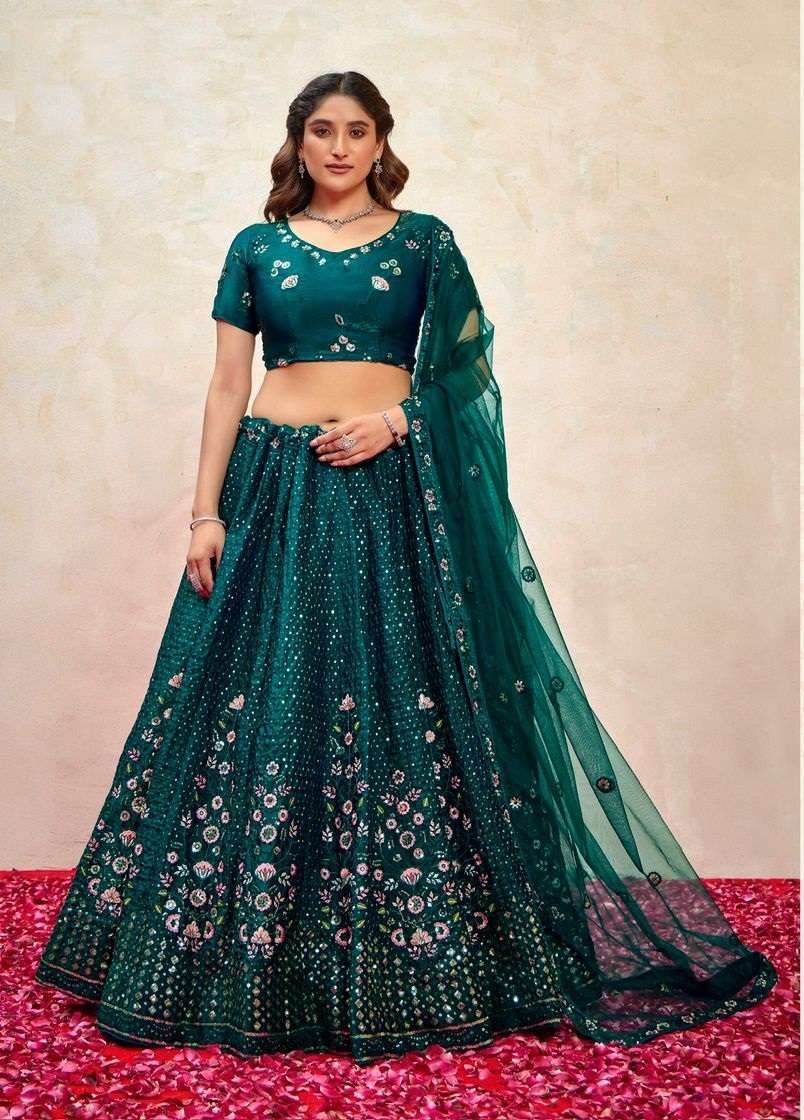 DESIGNER FANCY WEDDING PARTY WEAR INDIAN HEAVY TEAL GREEN LEHENGA CHOLI WITH DUPATTA TT ELEGANCE 1003 A