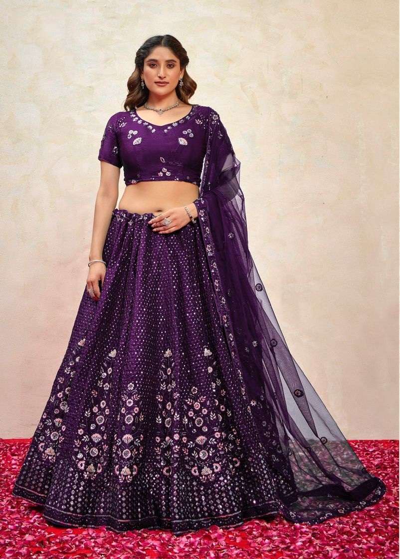 DESIGNER FANCY WEDDING PARTY WEAR INDIAN HEAVY VIOLET SILK LEHENGA CHOLI WITH DUPATTA TT ELEGANCE 1003 D