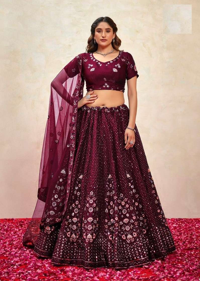 DESIGNER FANCY WEDDING PARTY WEAR INDIAN HEAVY WINE SILK LEHENGA CHOLI WITH DUPATTA TT ELEGANCE 1003 B