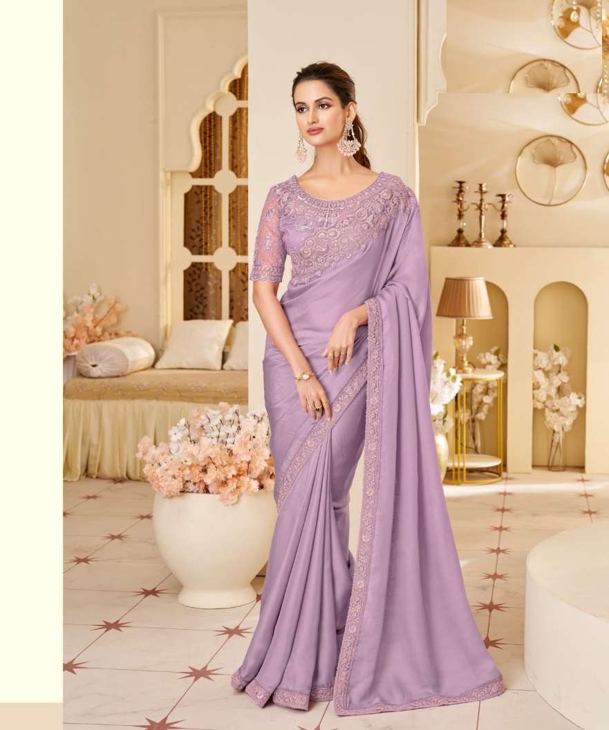 DESIGNER FANCY WEDDING PARTY WEAR INDIAN LAVENDER GEORGETTE SAREE COLLECTION SM ANMOL 14003