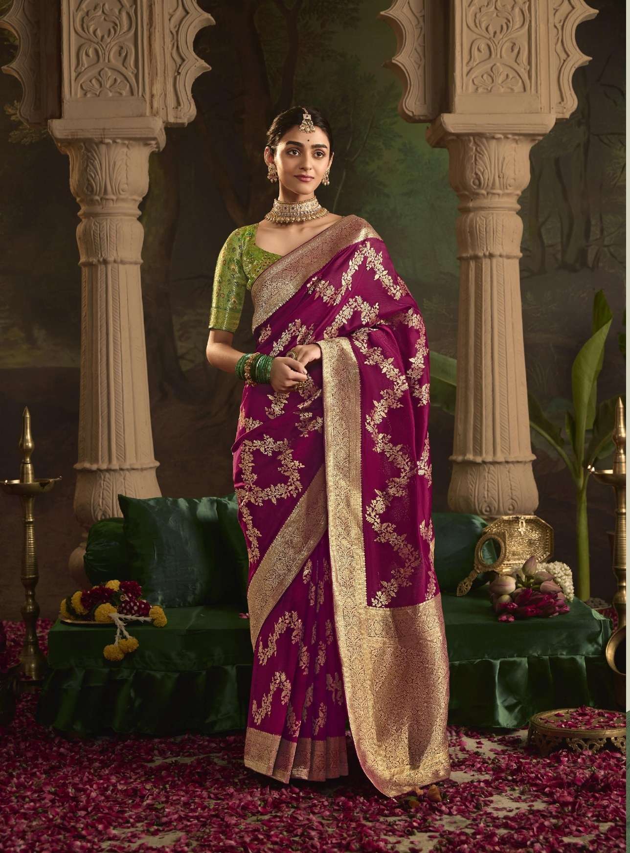 DESIGNER FANCY WEDDING PARTY WEAR INDIAN MAGENTA SILK SAREE COLLECTION SM KM RAAS 370