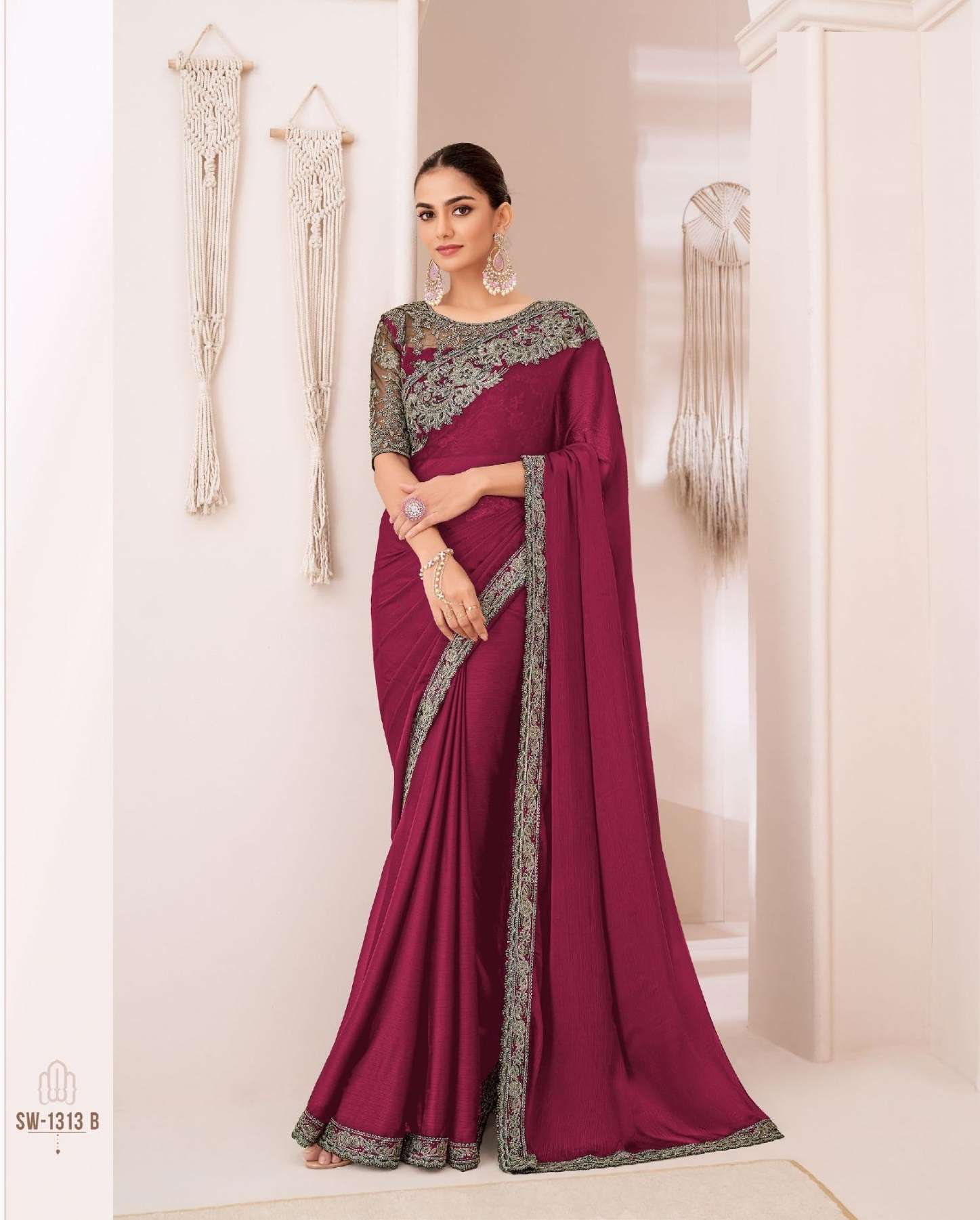 DESIGNER FANCY WEDDING PARTY WEAR INDIAN MAROON GEORGETTE SAREE COLLECTION SM TFH 1313 B