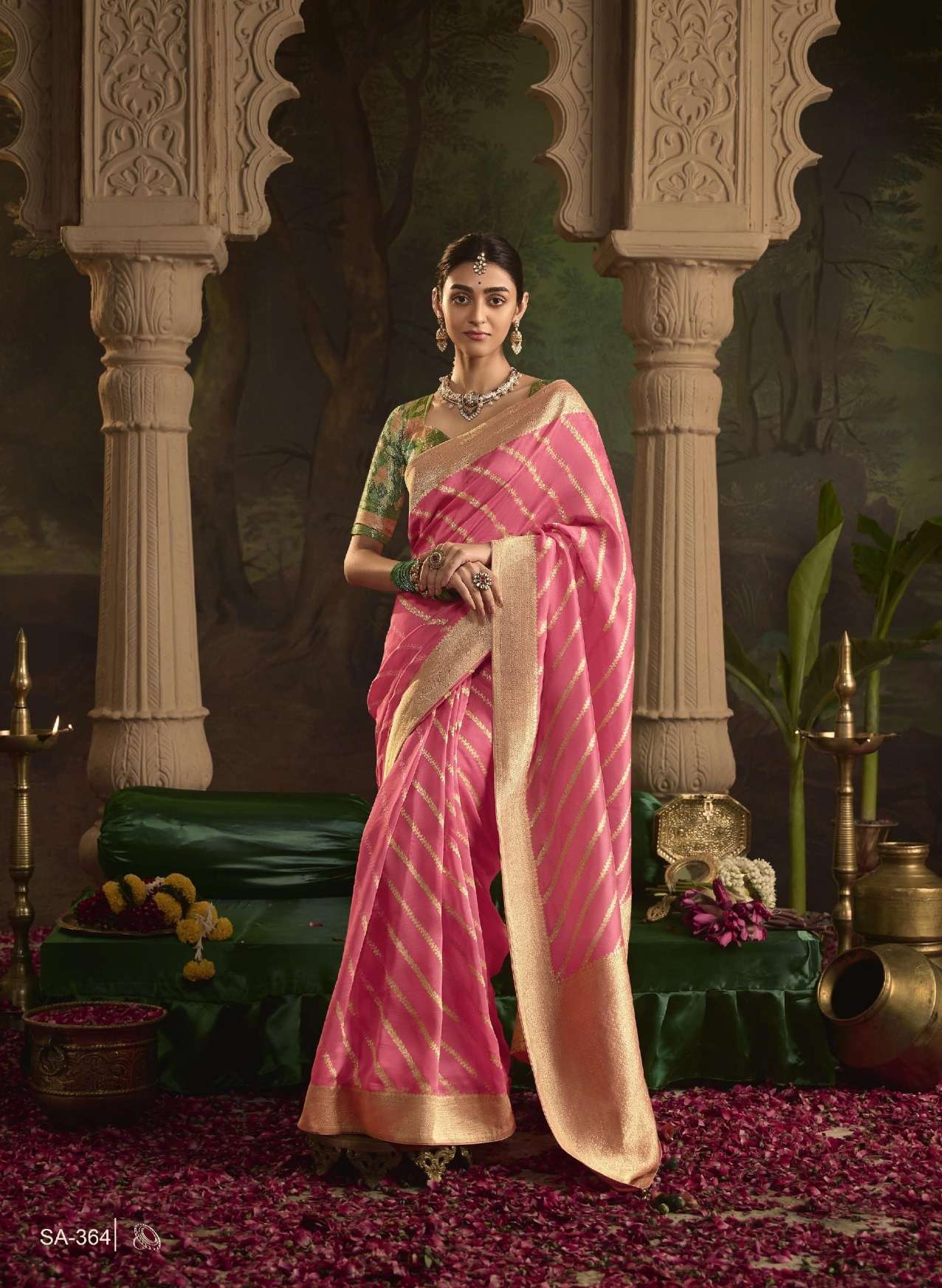 DESIGNER FANCY WEDDING PARTY WEAR INDIAN PINK SILK SAREE COLLECTION SM KM RAAS 364