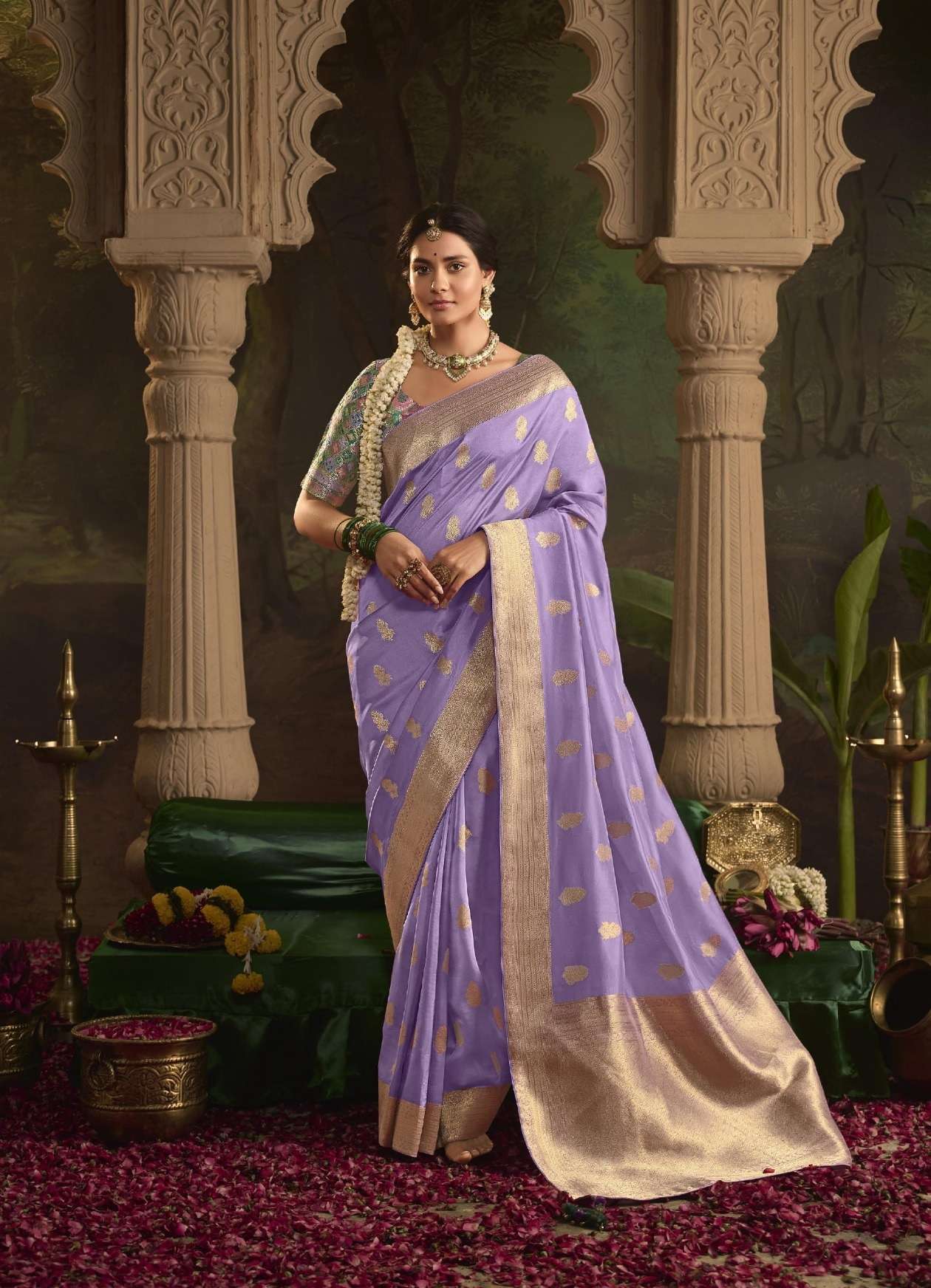 DESIGNER FANCY WEDDING PARTY WEAR INDIAN PURPLE SILK SAREE COLLECTION SM KM RAAS 368