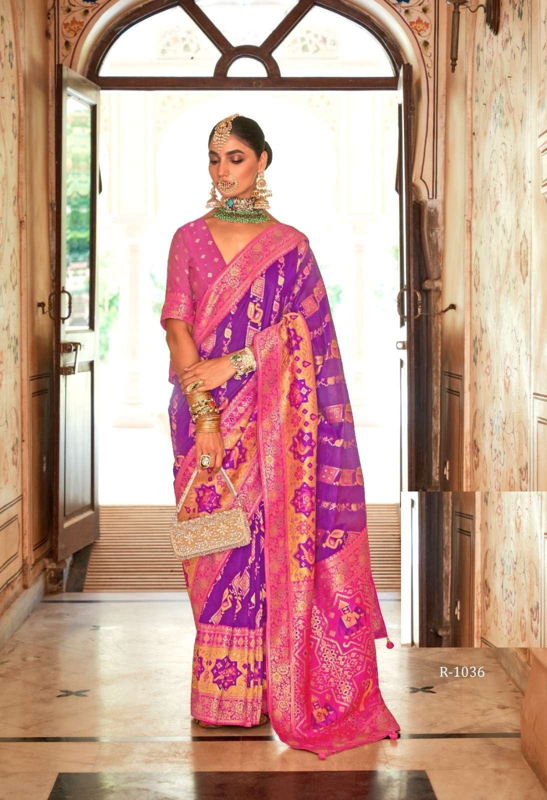 DESIGNER FANCY WEDDING PARTY WEAR INDIAN PURPLE SILK SAREE COLLECTION SM RW GANGOTARI 1036