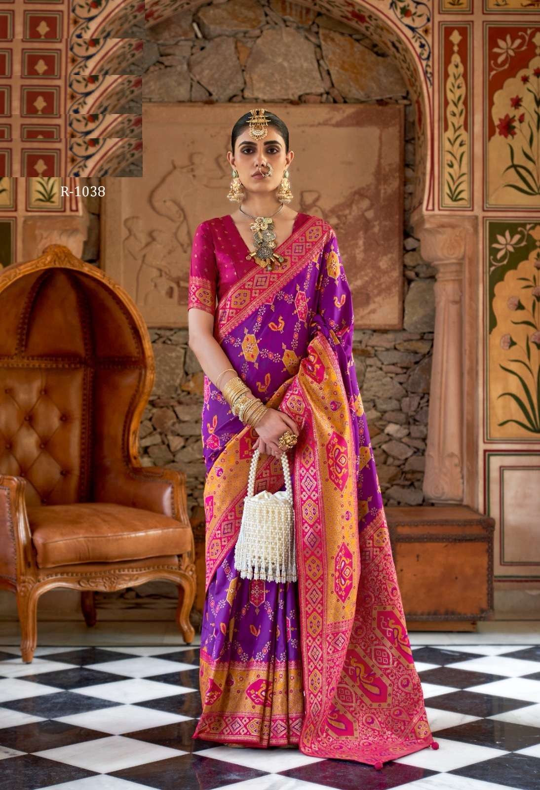 DESIGNER FANCY WEDDING PARTY WEAR INDIAN PURPLE SILK SAREE COLLECTION SM RW GANGOTARI 1038