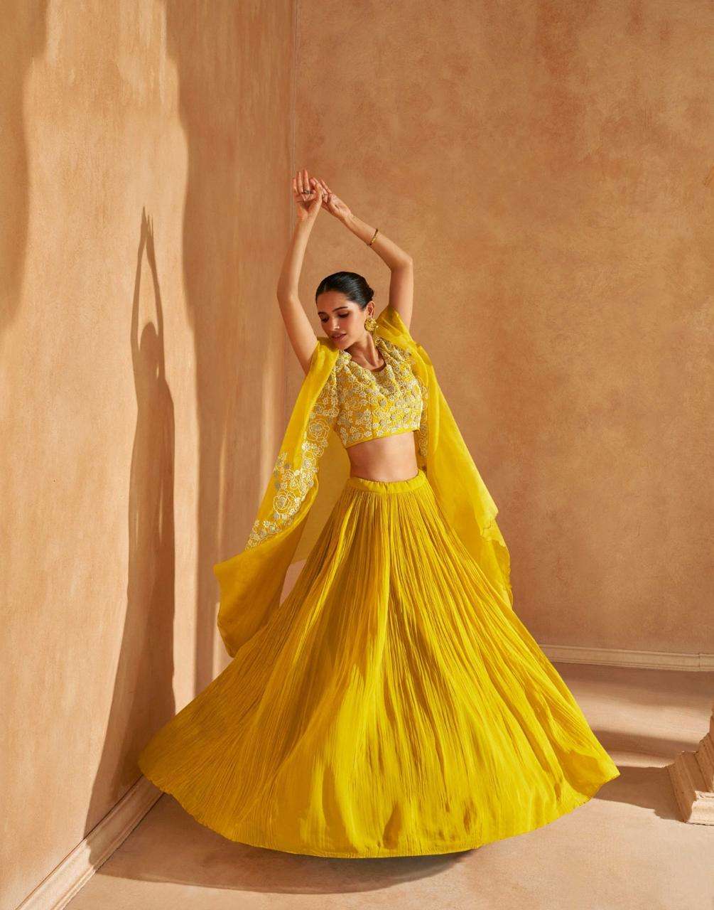 DESIGNER FANCY WEDDING PARTY WEAR INDIAN REAL CHINON YELLOW LEHENGA CHOLI SY KALKI 5727