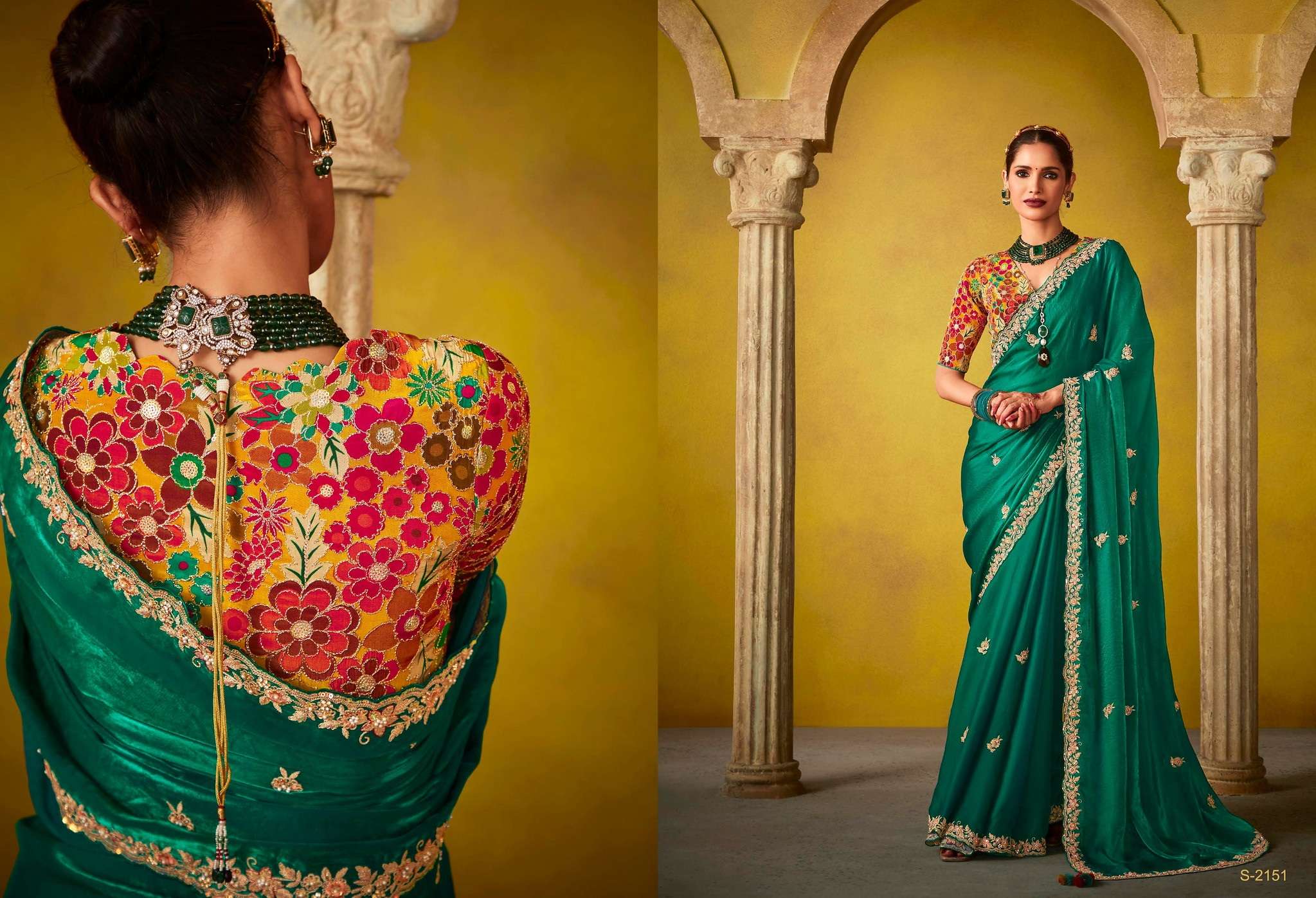 DESIGNER FANCY WEDDING PARTY WEAR INDIAN TISSUE SILK GREEN SAREE COLLECTION SM KM DIVANI 2151