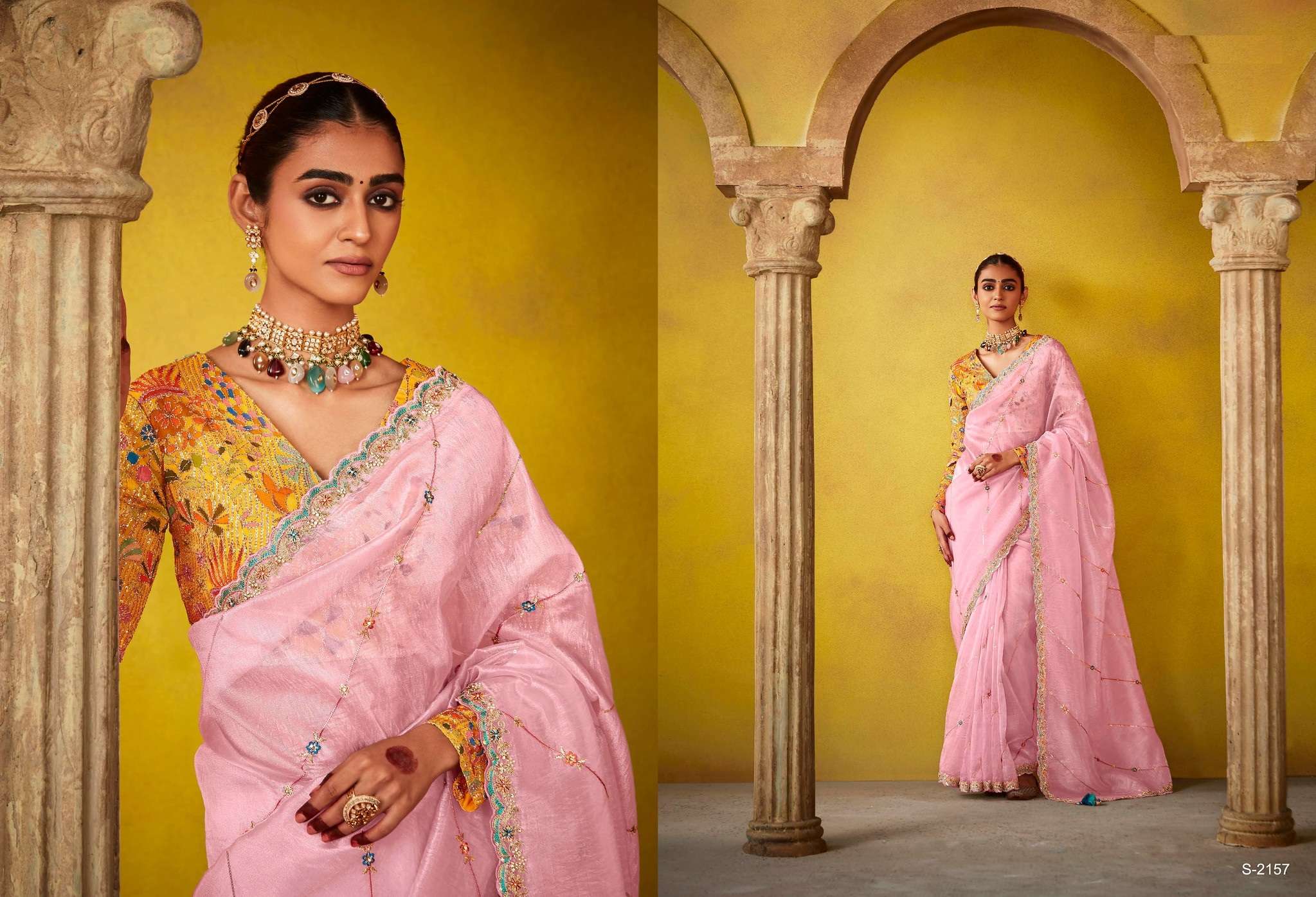 DESIGNER FANCY WEDDING PARTY WEAR INDIAN TISSUE SILK PINK SAREE COLLECTION SM KM DIVANI 2157