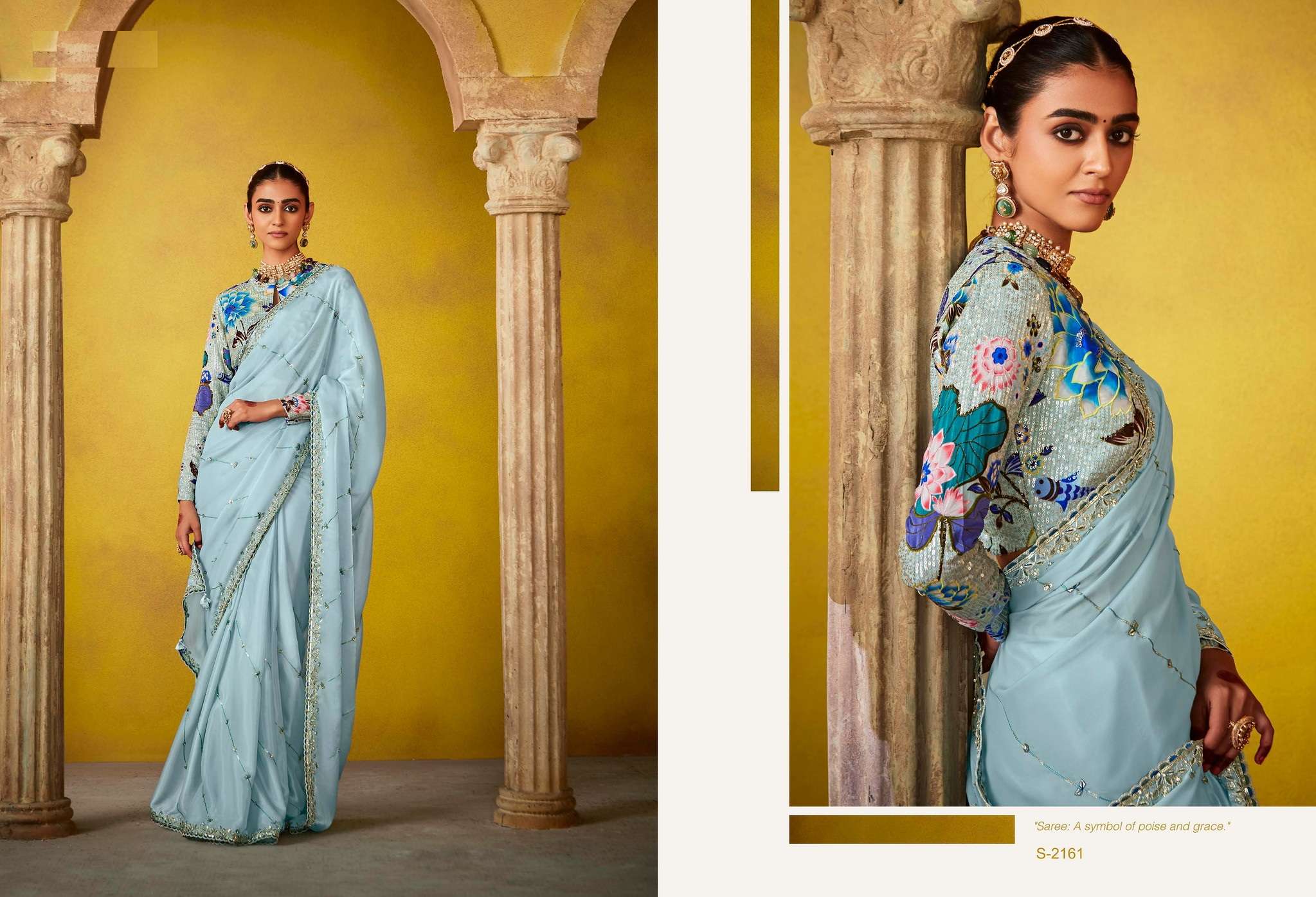 DESIGNER FANCY WEDDING PARTY WEAR INDIAN TISSUE SILK SKY BLUE SAREE COLLECTION SM KM DIVANI 2161