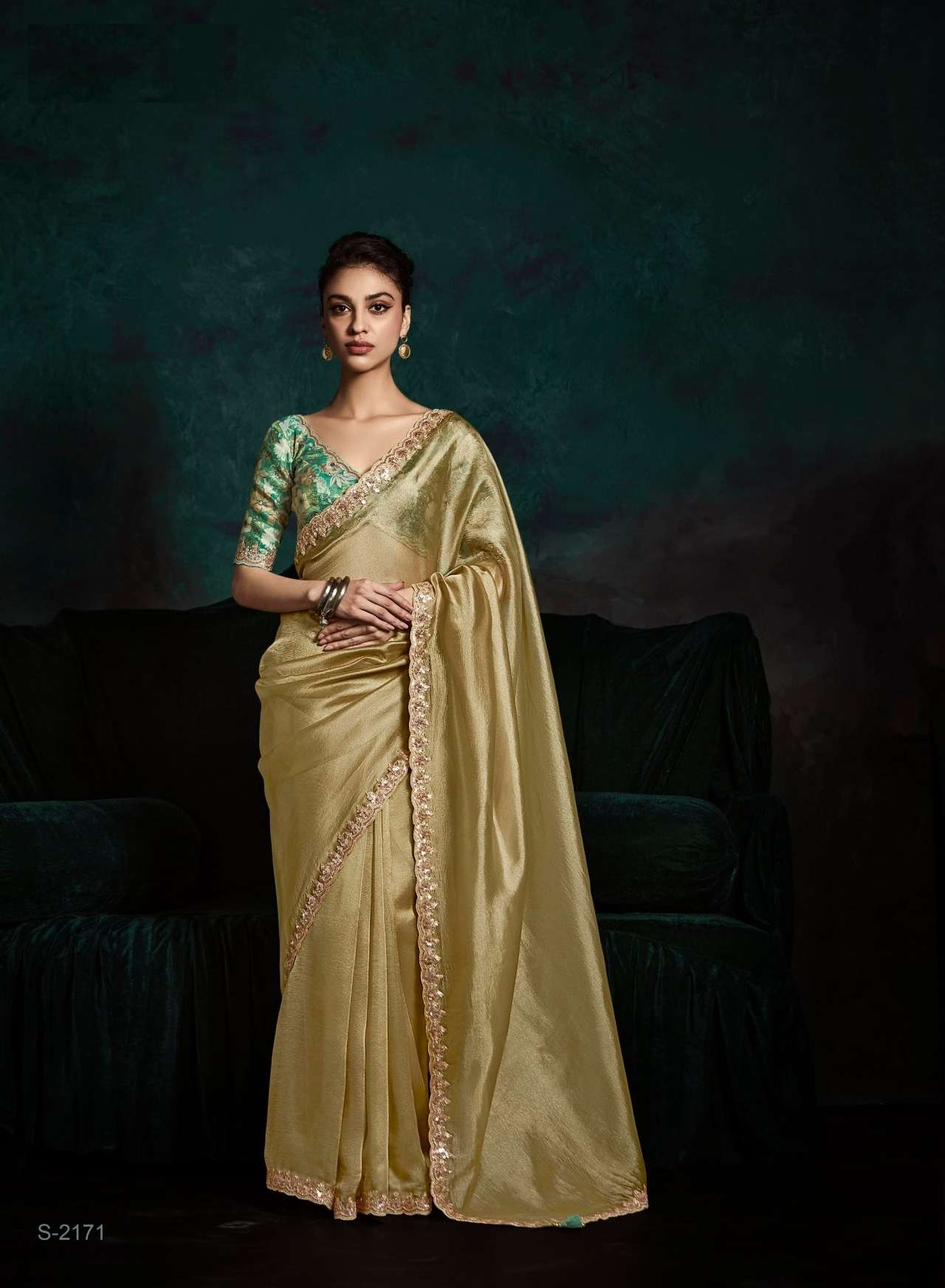 DESIGNER FANCY WEDDING PARTY WEAR INDIAN TISSUE SILK FANCY GREEN SAREE COLLECTION SM KM RANGHAT 2171